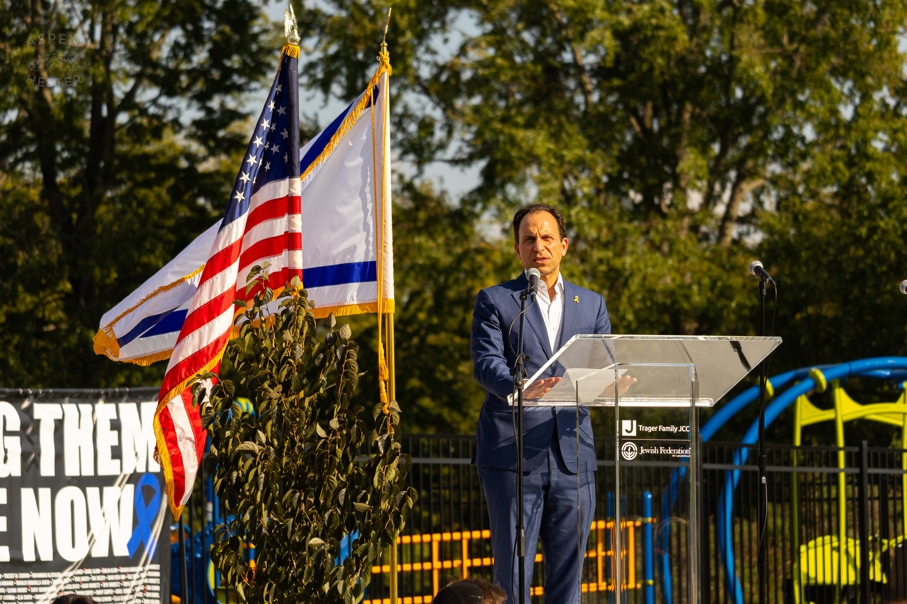 Mayor Craig Greenberg Addresses The Crowd Gathered at The Trager Jewish Community Center to Remember The Victims and Pray for Peace One Year After The October 7th 2023 Hamas Attack. October 6th, 2024/Aspen Hester