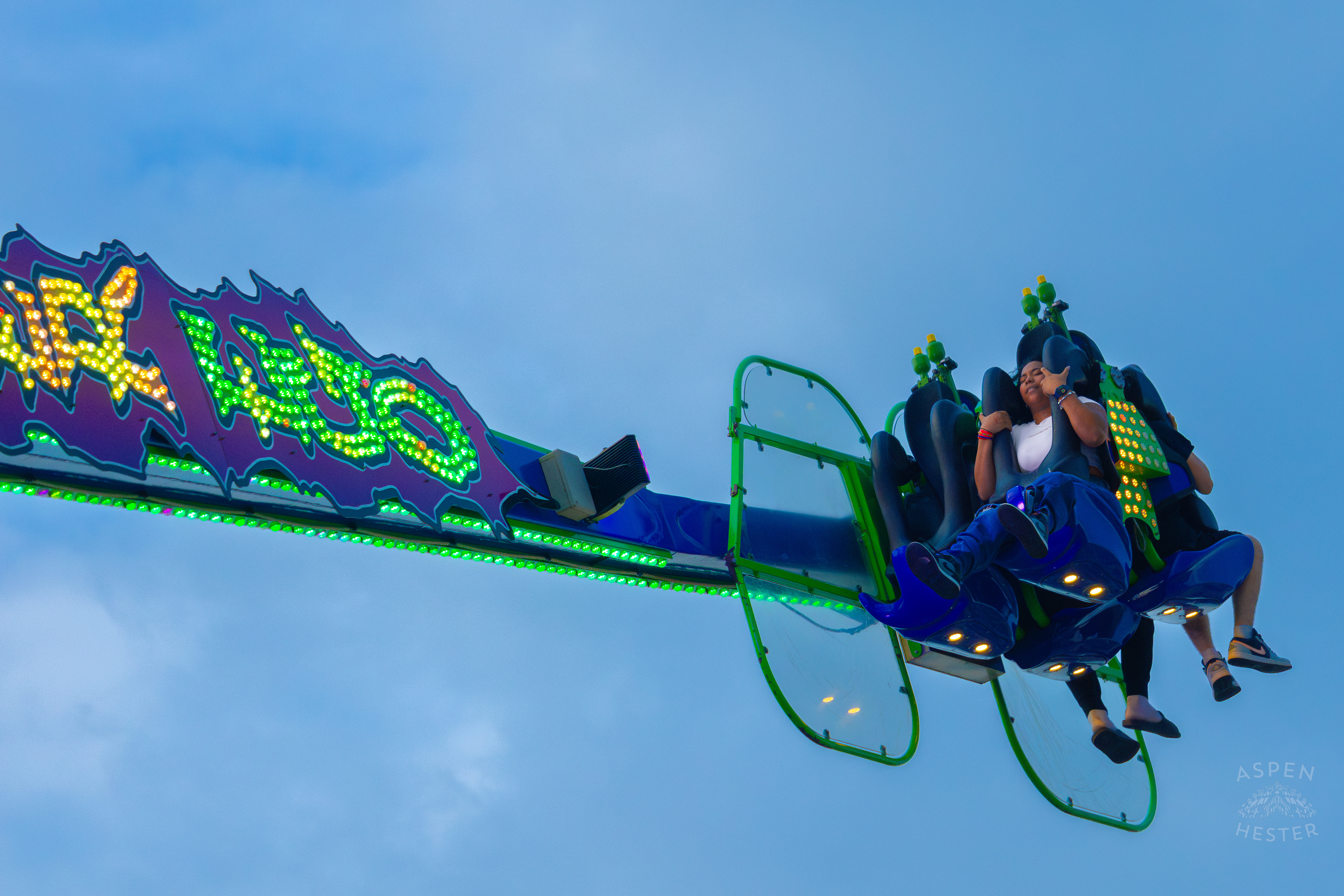 Fair Goers Spinning and Flipping Around The Sky in the Alter Ego at The 120th Kentucky State Fair. July 15th, 2024/Aspen Hester
