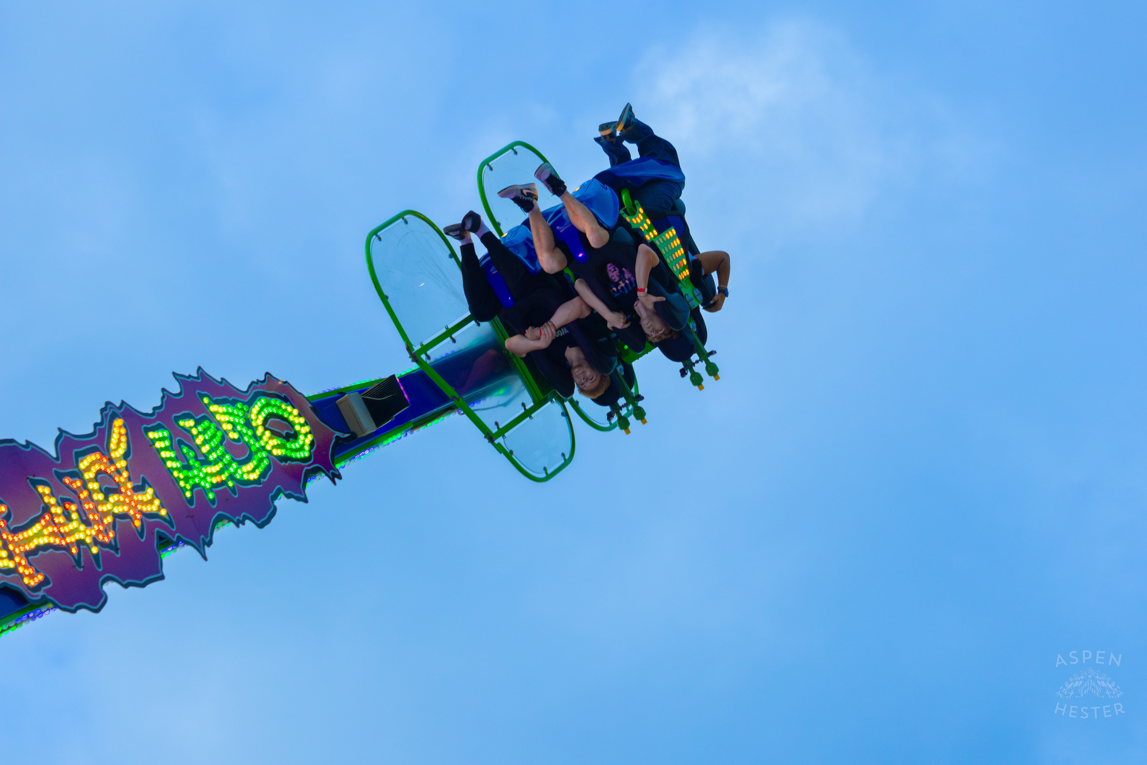Fair Goers Spinning and Flipping Around The Sky in the Alter Ego at The 120th Kentucky State Fair. July 15th, 2024/Aspen Hester