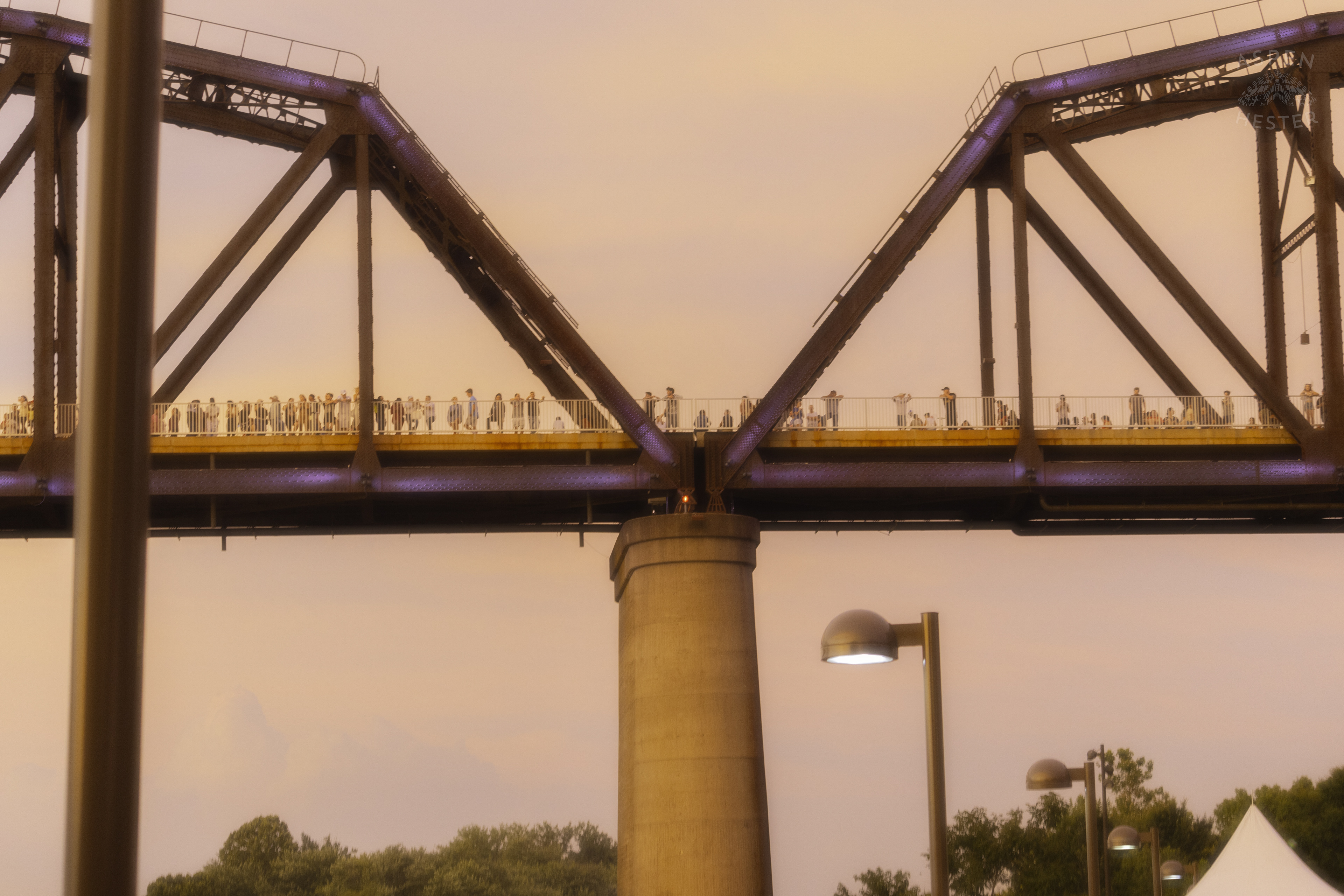 The Big Four Bridge Lit Up Red, White, and Blue Over The Waterfront Park 4th of July. July 4th, 2024/Aspen Hester