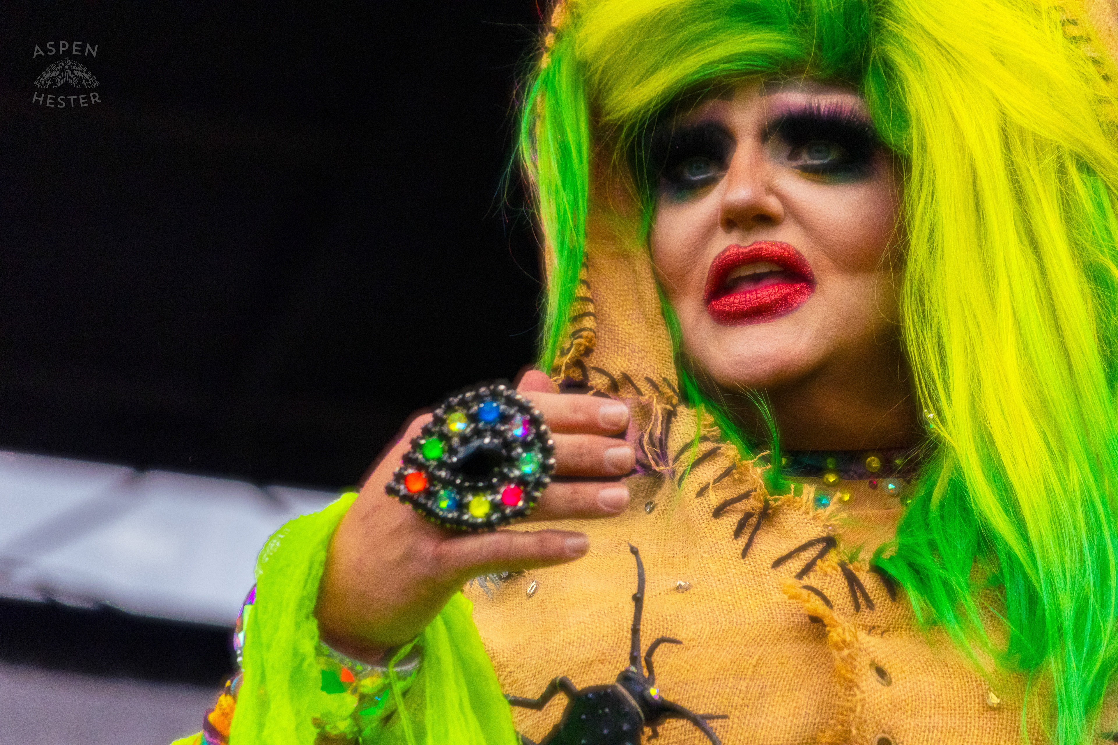 Drag Queen Performing as The Oogie Boogie Woman From the Movie The Nightmare Before Christmas During Pride Bar's Family Friendly Drag Show at Southern Indiana Pride. June 1st, 2024/Aspen Hester