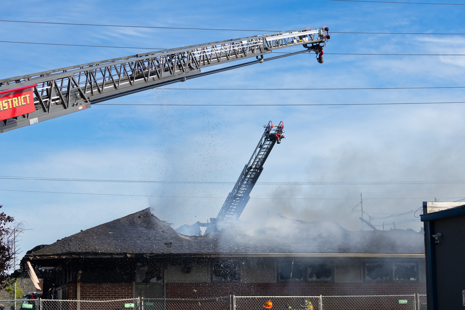 Aerials Used to Battle Flames at The Old Library on Preston Highway. May 31st, 2024/Aspen Hester