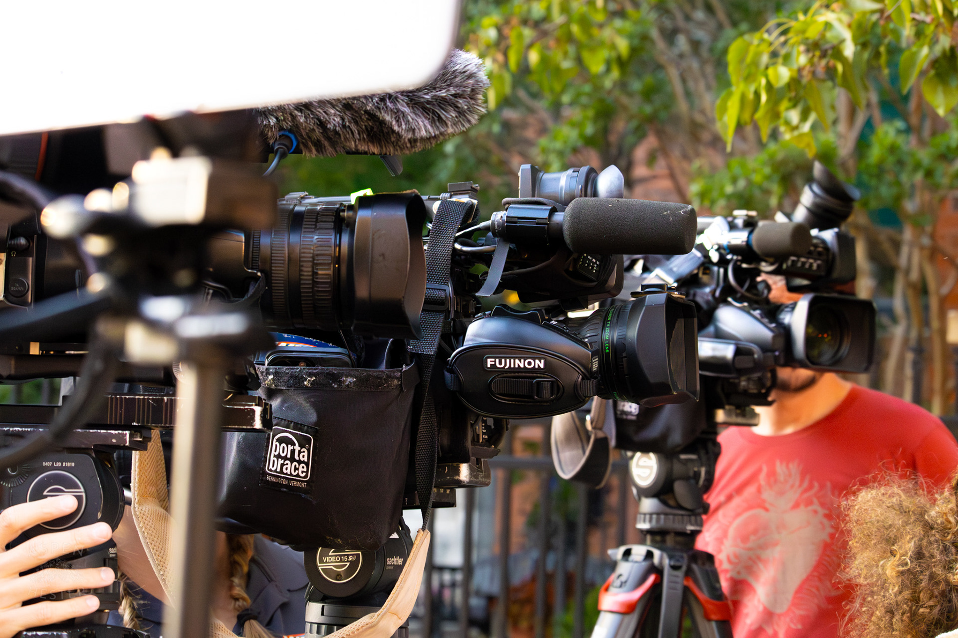 Camera Crews Listen to Louisville's Fire Chief Give a Briefing. June 7th, 2024/Aspen Hester