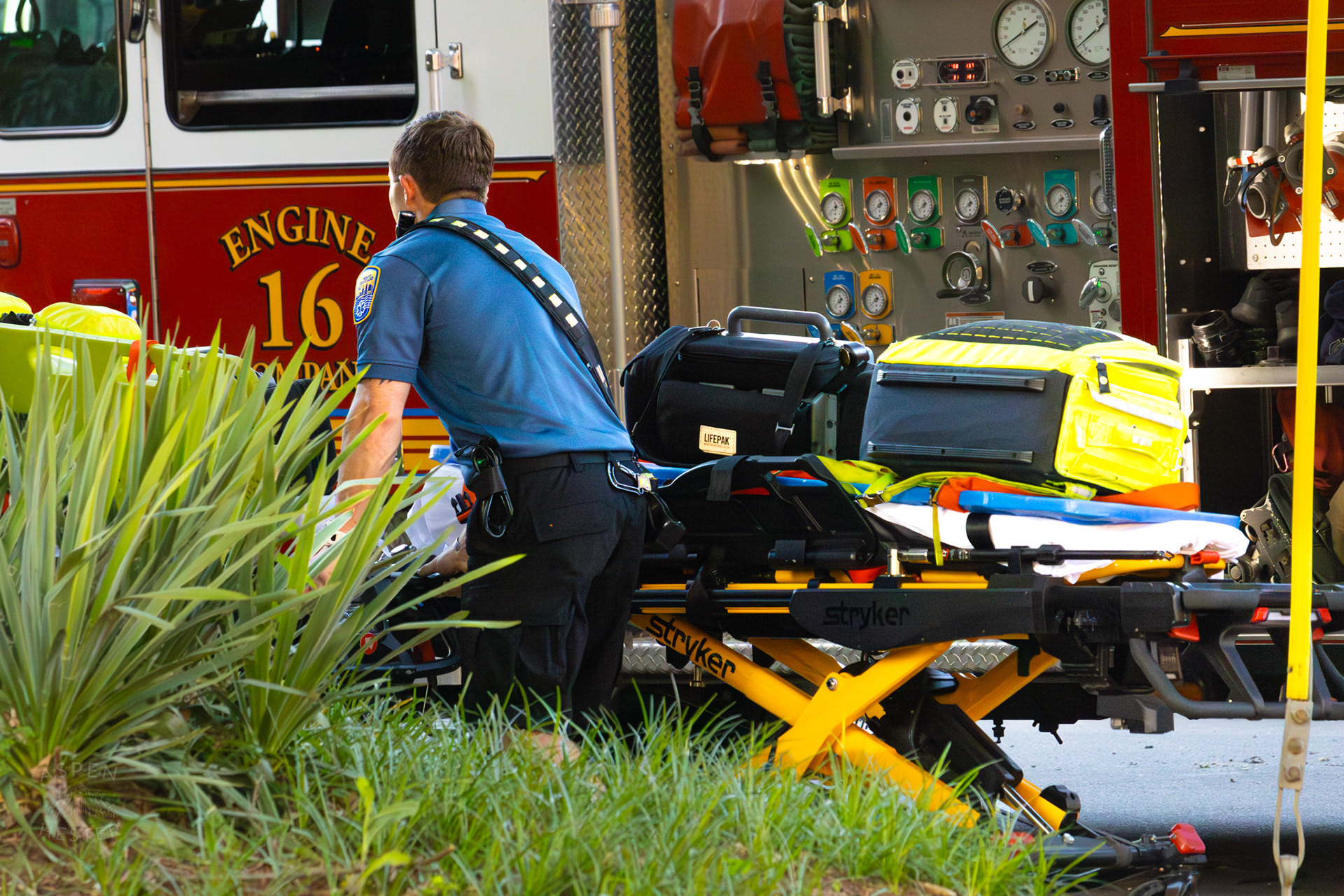 EMS on Stand By on The Corner of 2nd and Oak Street. June 7th, 2024/Aspen Hester