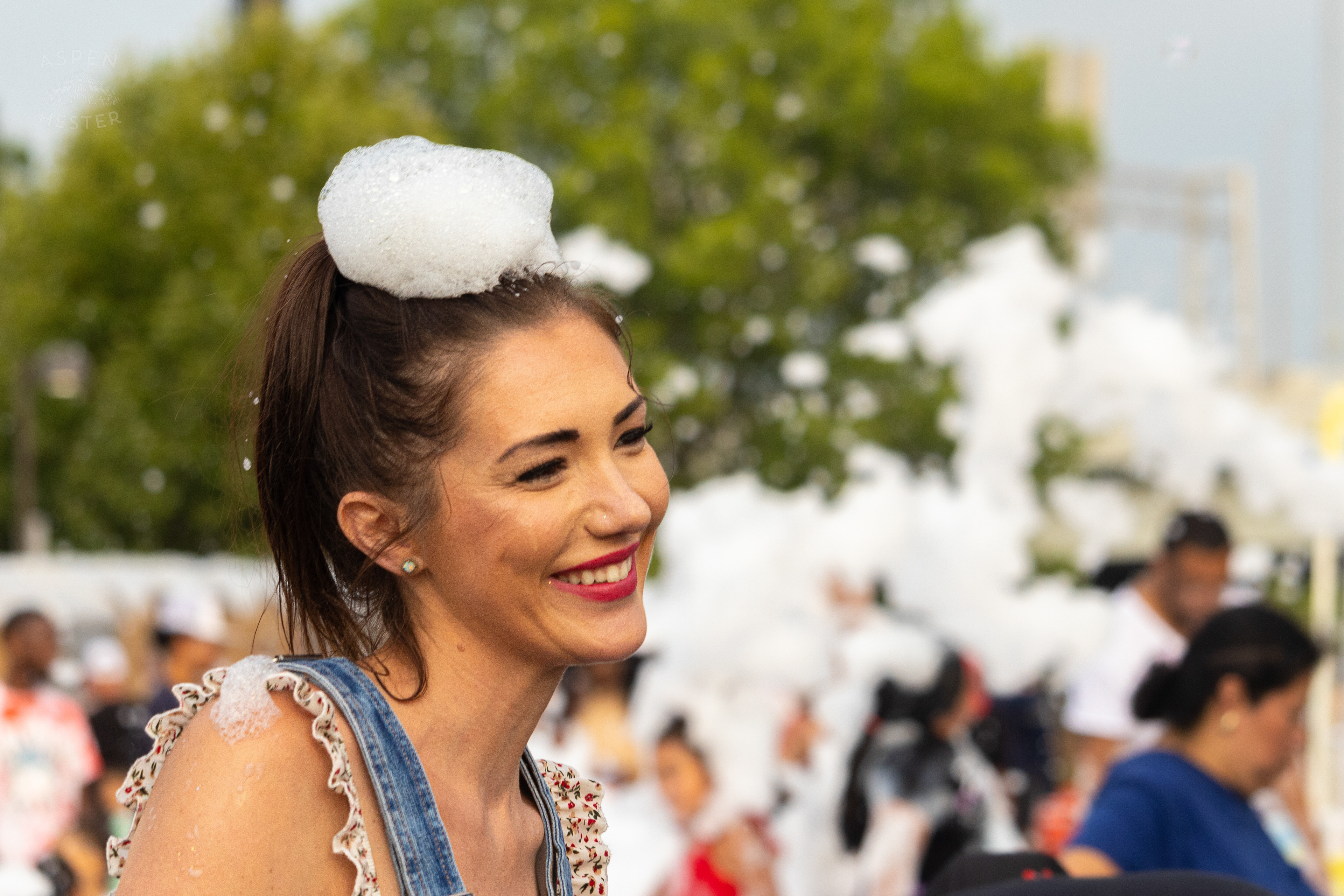 Christina Sanjuan Enjoying the Bubble Party at Waterfront Park Fourth of July. July 4th, 2024/Aspen Hester