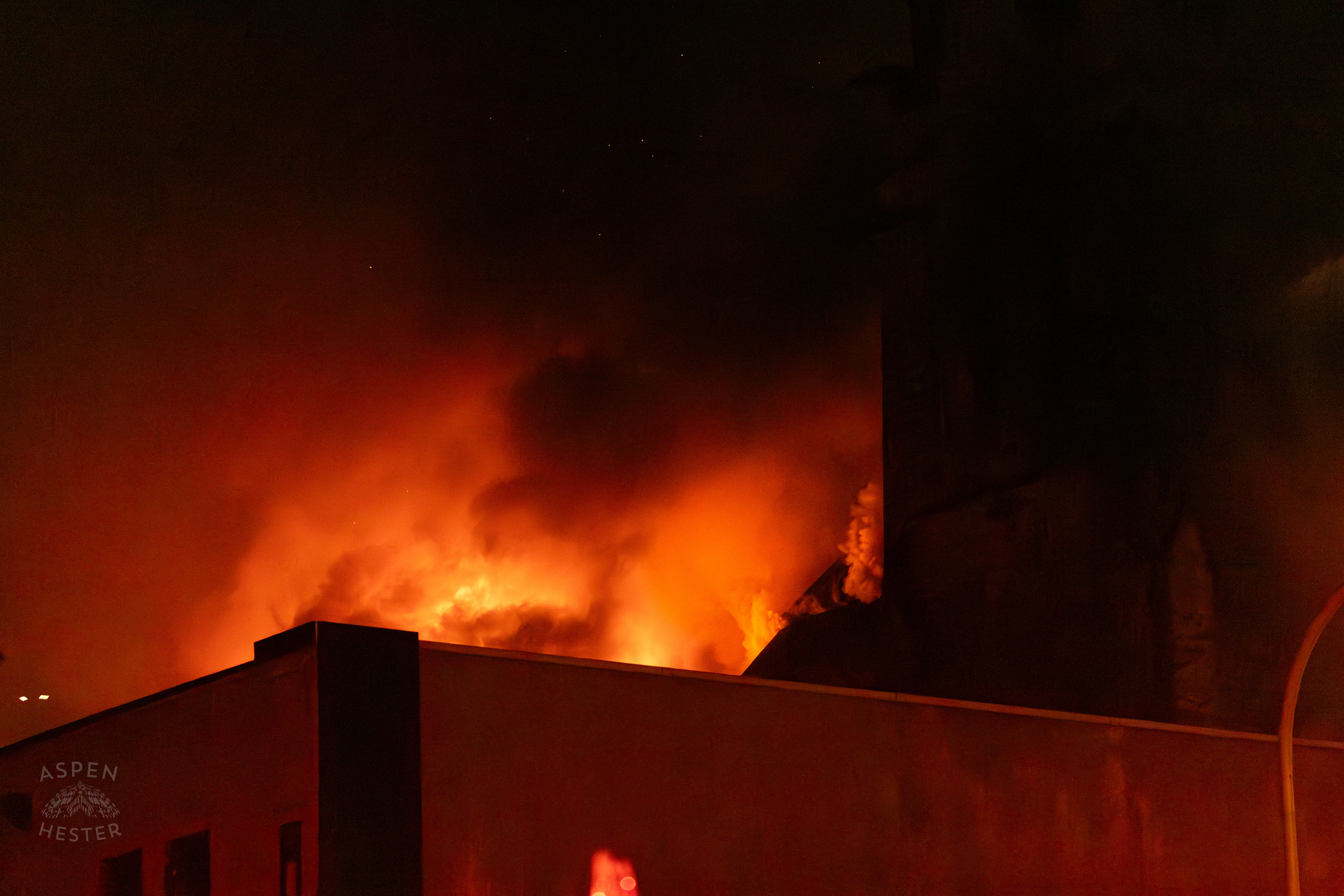 Large Flames Pouring Out of The Vacant St. Paul's German Evangelical Church as a Massive 3 Alarm Blaze Engulfs it on East Broadway. October 9th, 2024/Aspen Hester
