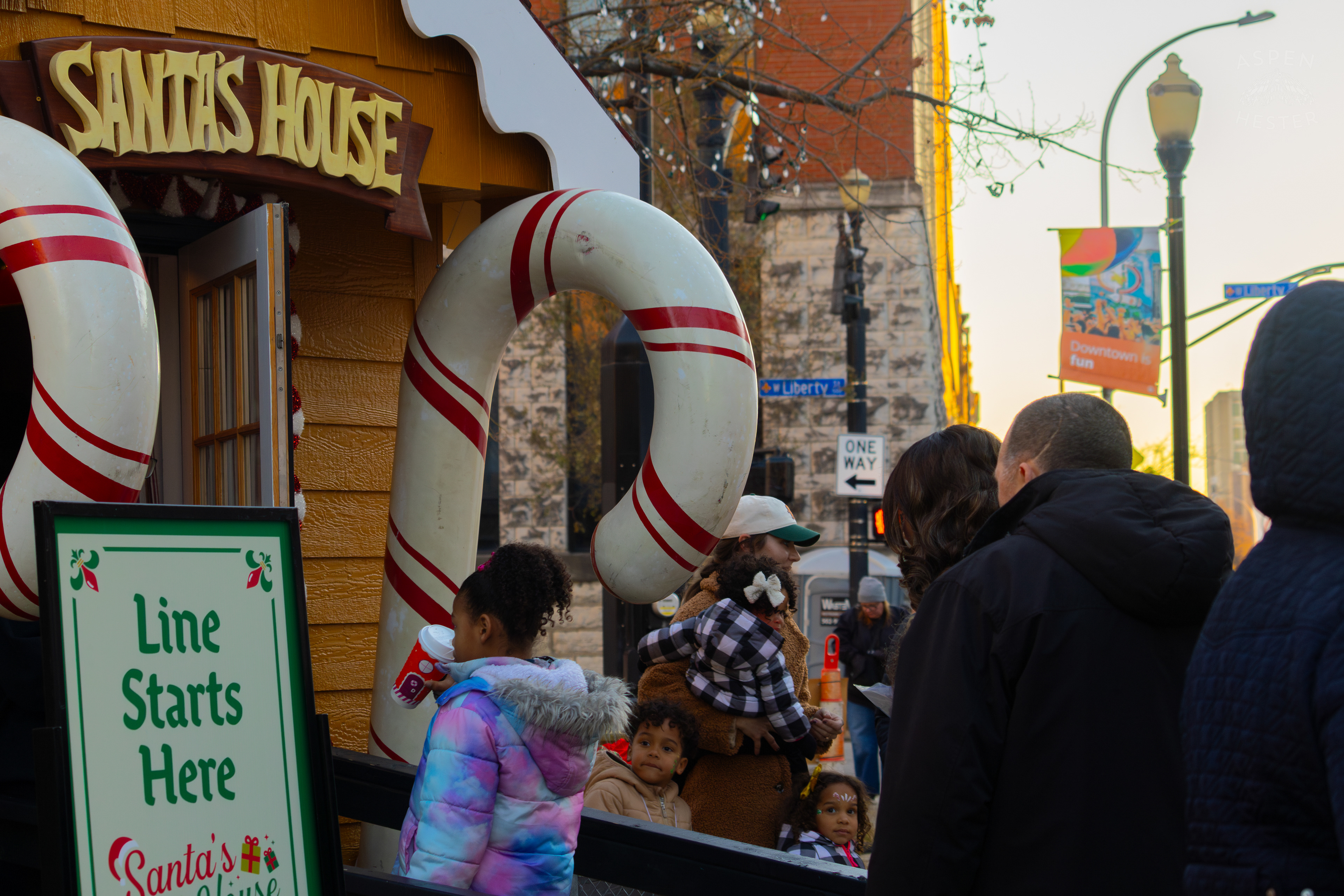 Children Lining Up Outside ‘Santa’s House’ to Me Mrs. Claus at The Light Up Louisville 2024 Festivities. December 7th, 2024/Aspen Hester