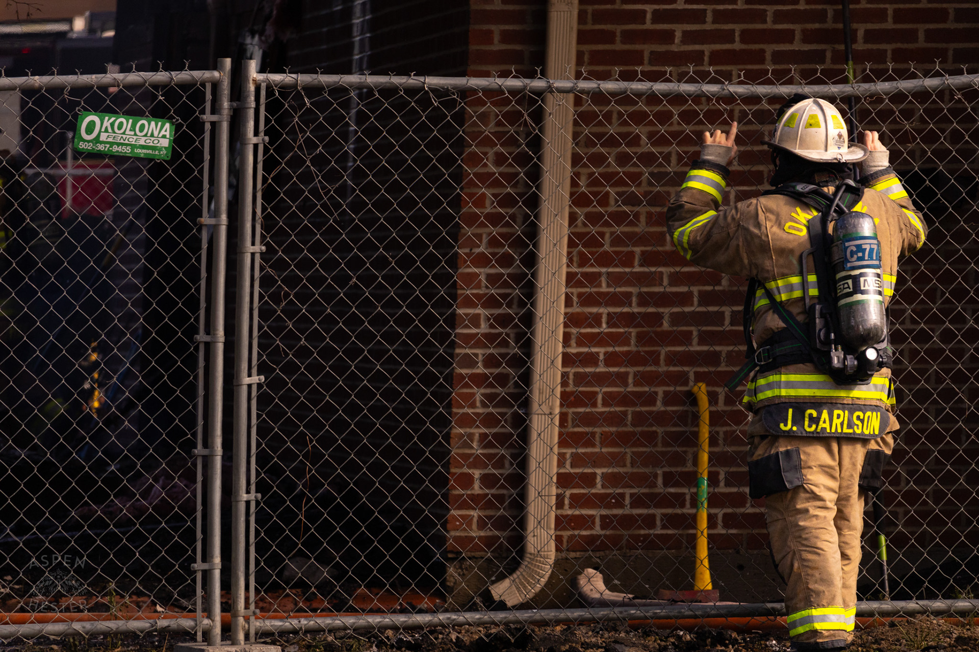 Okolona Firefighter Battling Flames at The Old Library on Preston Highway. May 31st, 2024/Aspen Hester