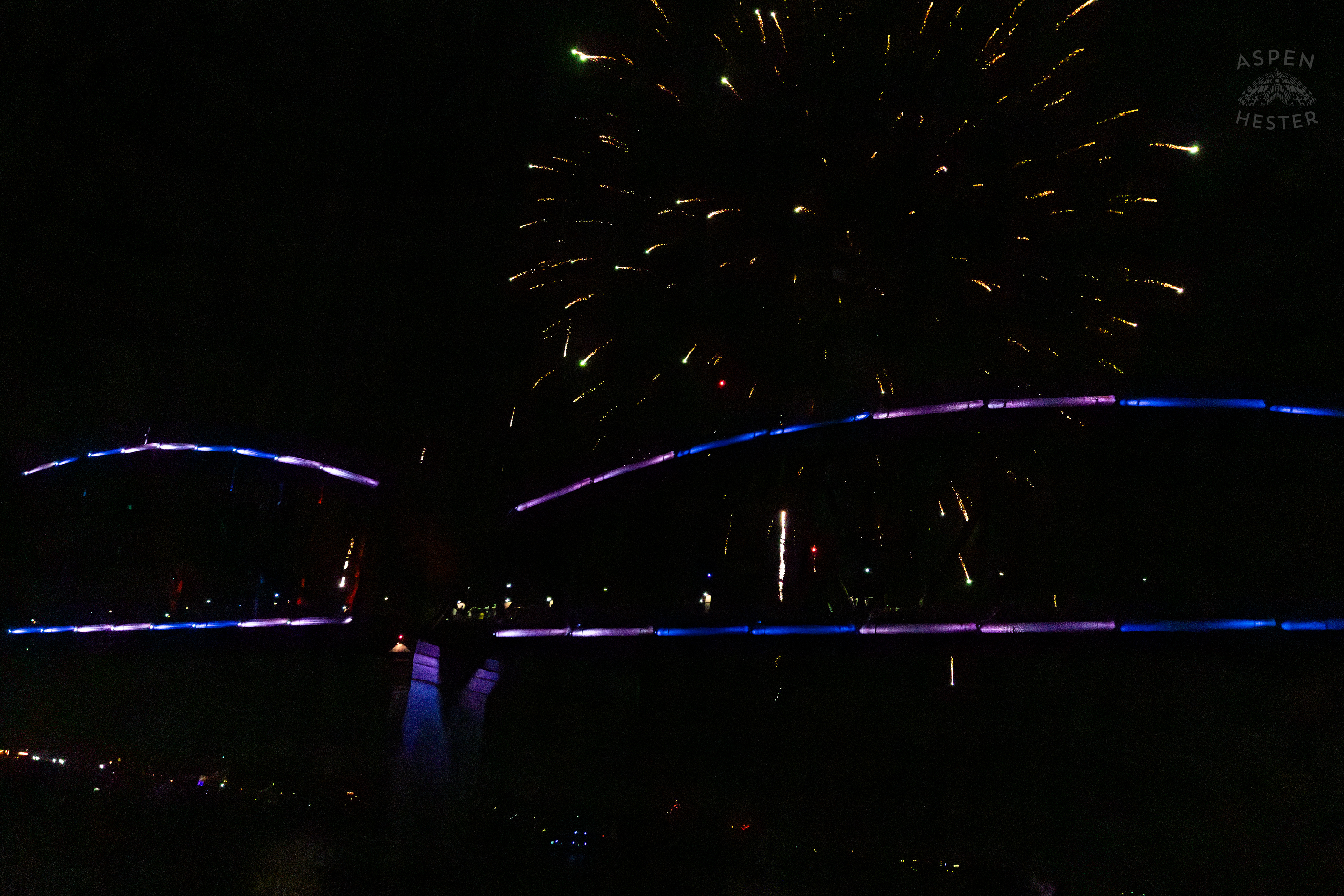 The Big Four Bridge and Attendees During The Fireworks Show at Waterfront Park Fourth of July. July 4th, 2024/Aspen Hester