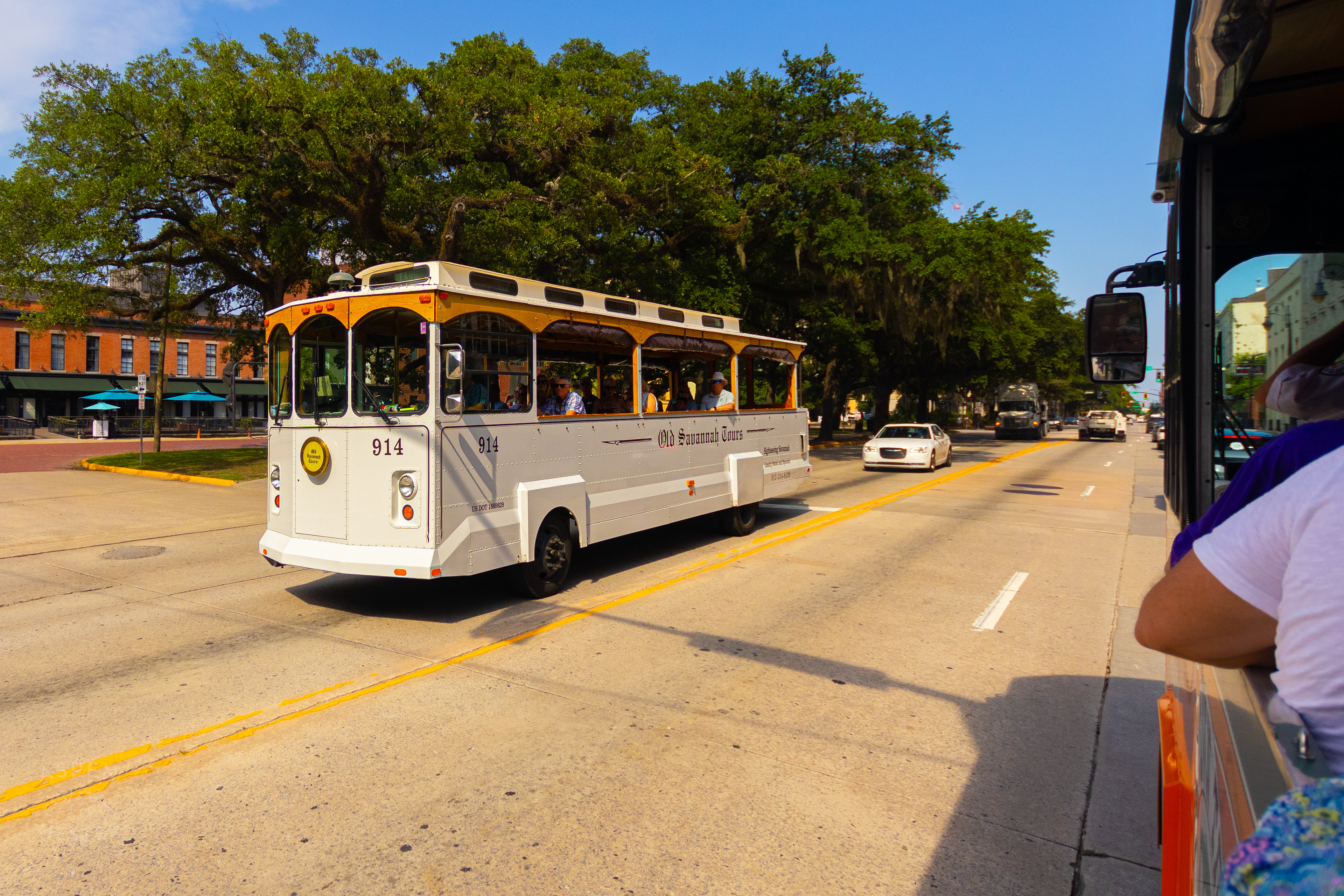 Trolly Tours Passing Each Other in Savannah Georgia. June 26th, 2024/Aspen Hester