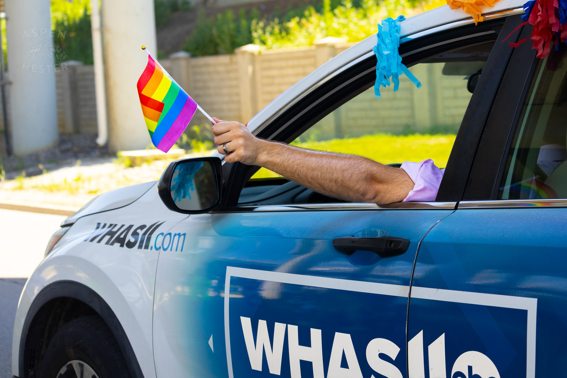 WHAS-11's Ian Hardwitt Driving in The Kentuckiana Pride Parade. June 15th, 2024/Aspen Hester