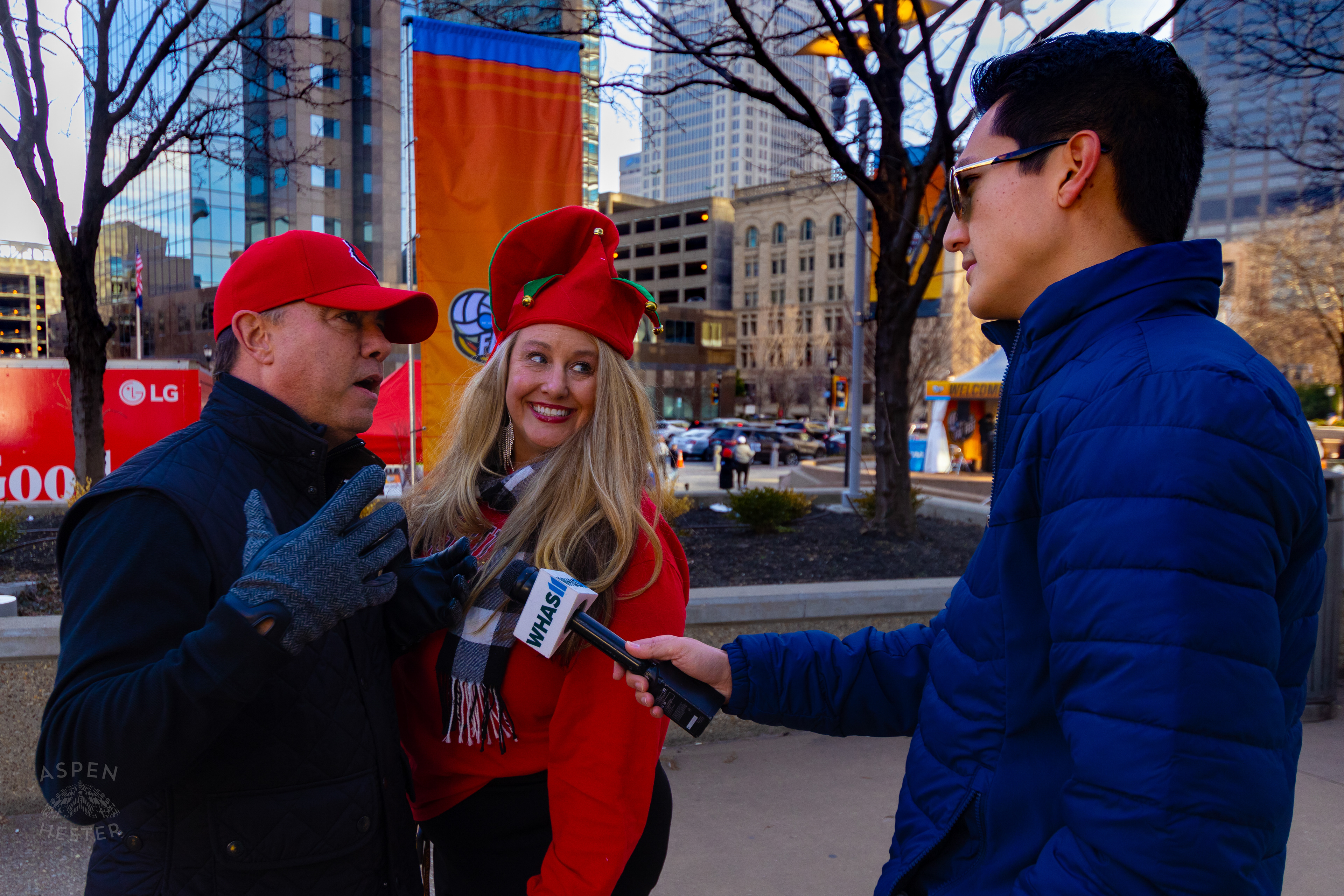 WHAS-11’s Isaiah Kim-Martinez Interviews Fans on Their Way into The KFC Yum Center for The NCAA Women’s Volleyball Championship Game. December 22th, 2024/Aspen Hester
