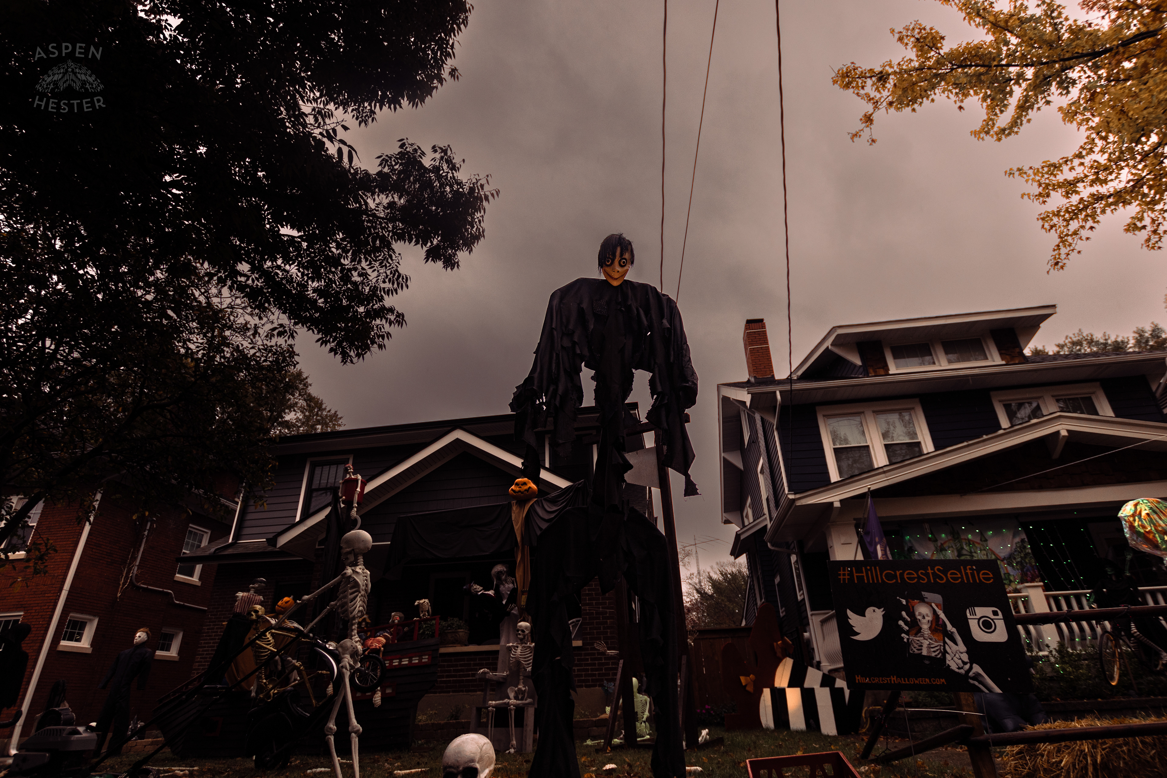 Large Creepy Pasta Decoration Along Hillcrest Avenue on Halloween Night. October 31st, 2024/Aspen Hester
