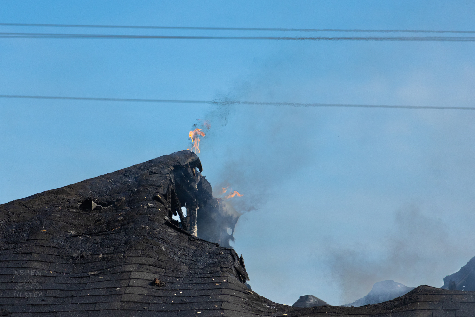 Flames at The Old Library on Preston Highway. May 31st, 2024/Aspen Hester
