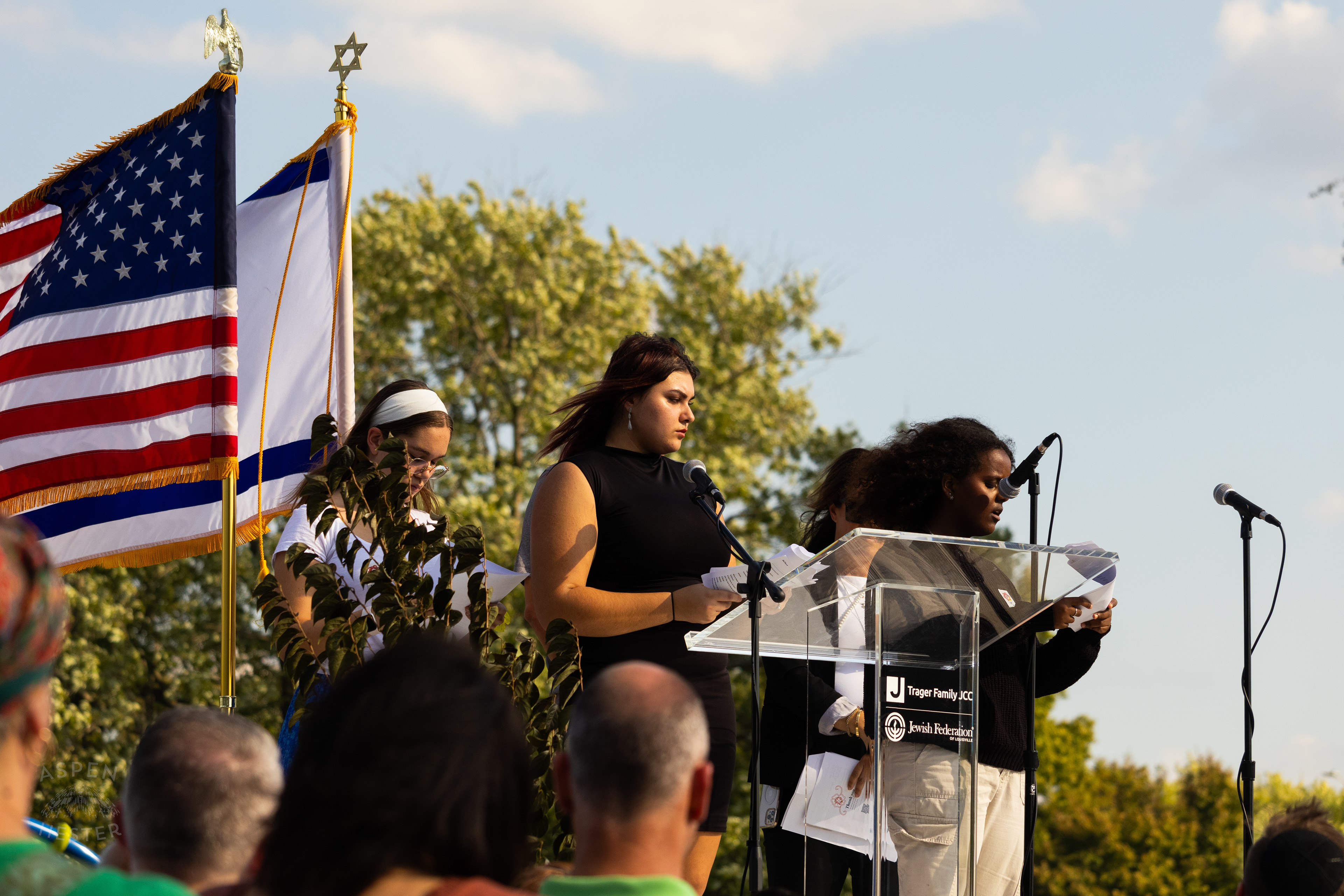 Israeli Natives Telling Their Story to The Crowd Gathered at The Trager Jewish Community Center to Remember The Victims and Pray for Peace One Year After The October 7th 2023 Hamas Attack. October 6th, 2024/Aspen Hester
