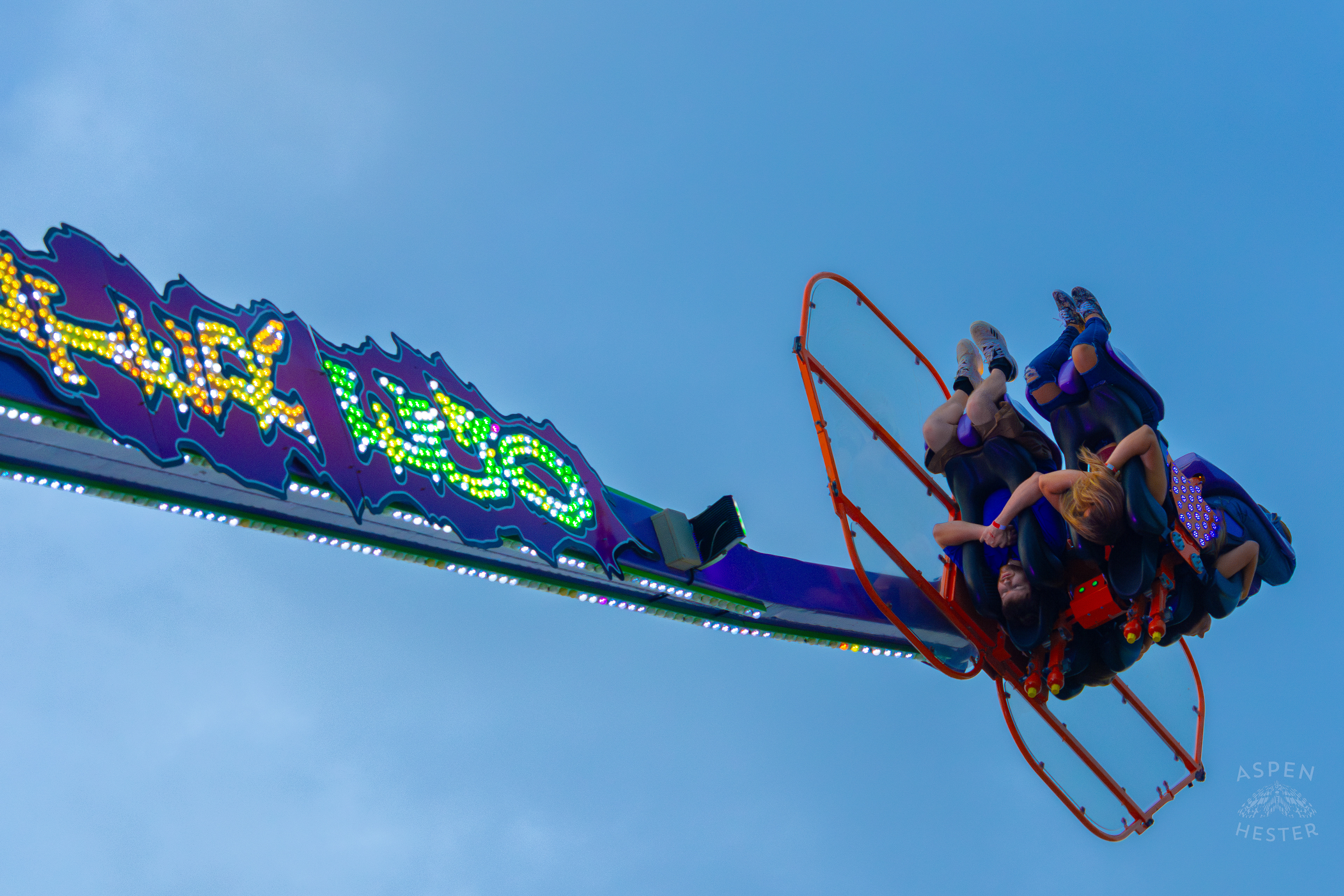 Fair Goers Spinning and Flipping Around The Sky in the Alter Ego at The 120th Kentucky State Fair. July 15th, 2024/Aspen Hester