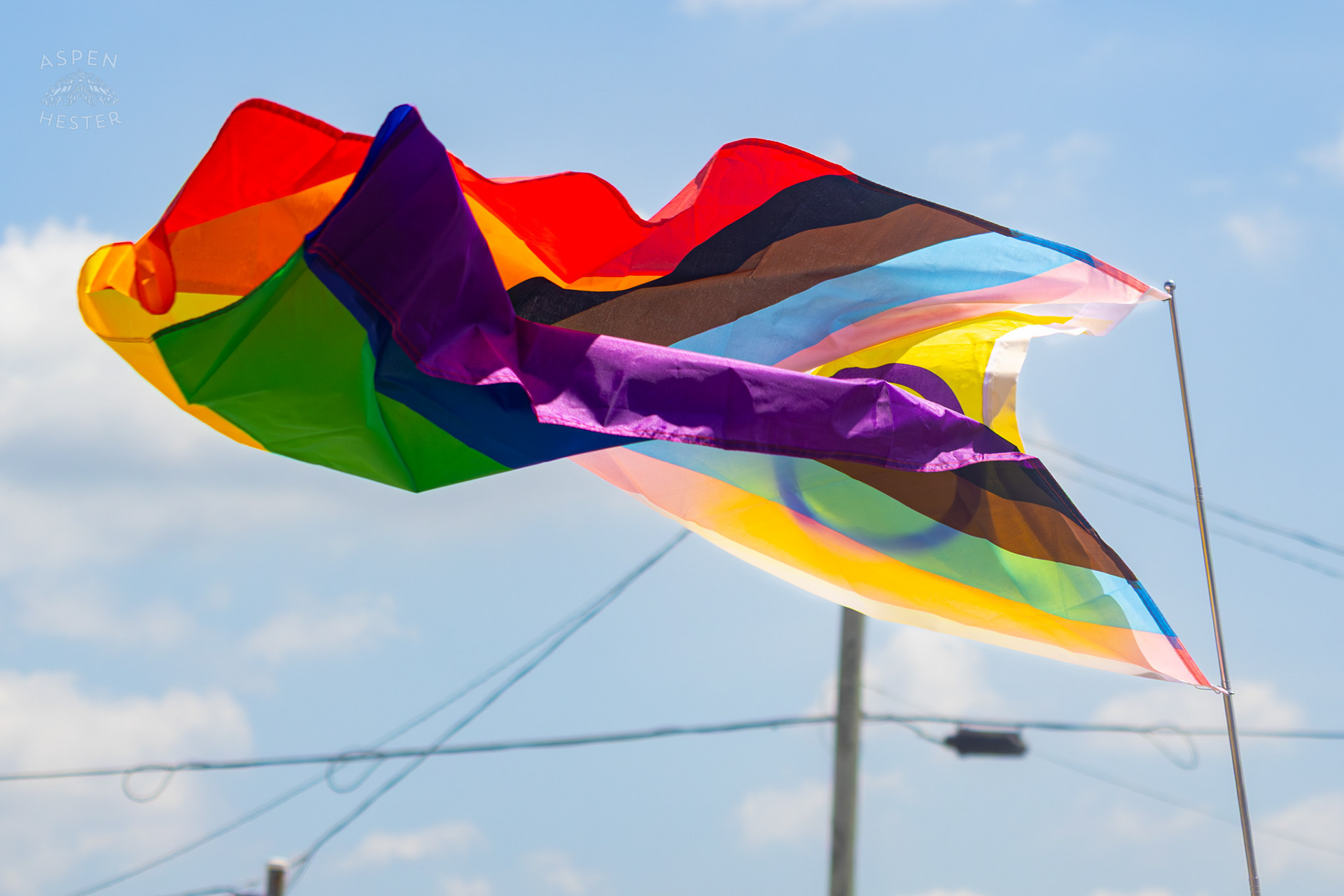 A Pride Flag Flying Above The Festivities at Kentuckiana Pride 2025. June 21th, 2025/Aspen Hester 