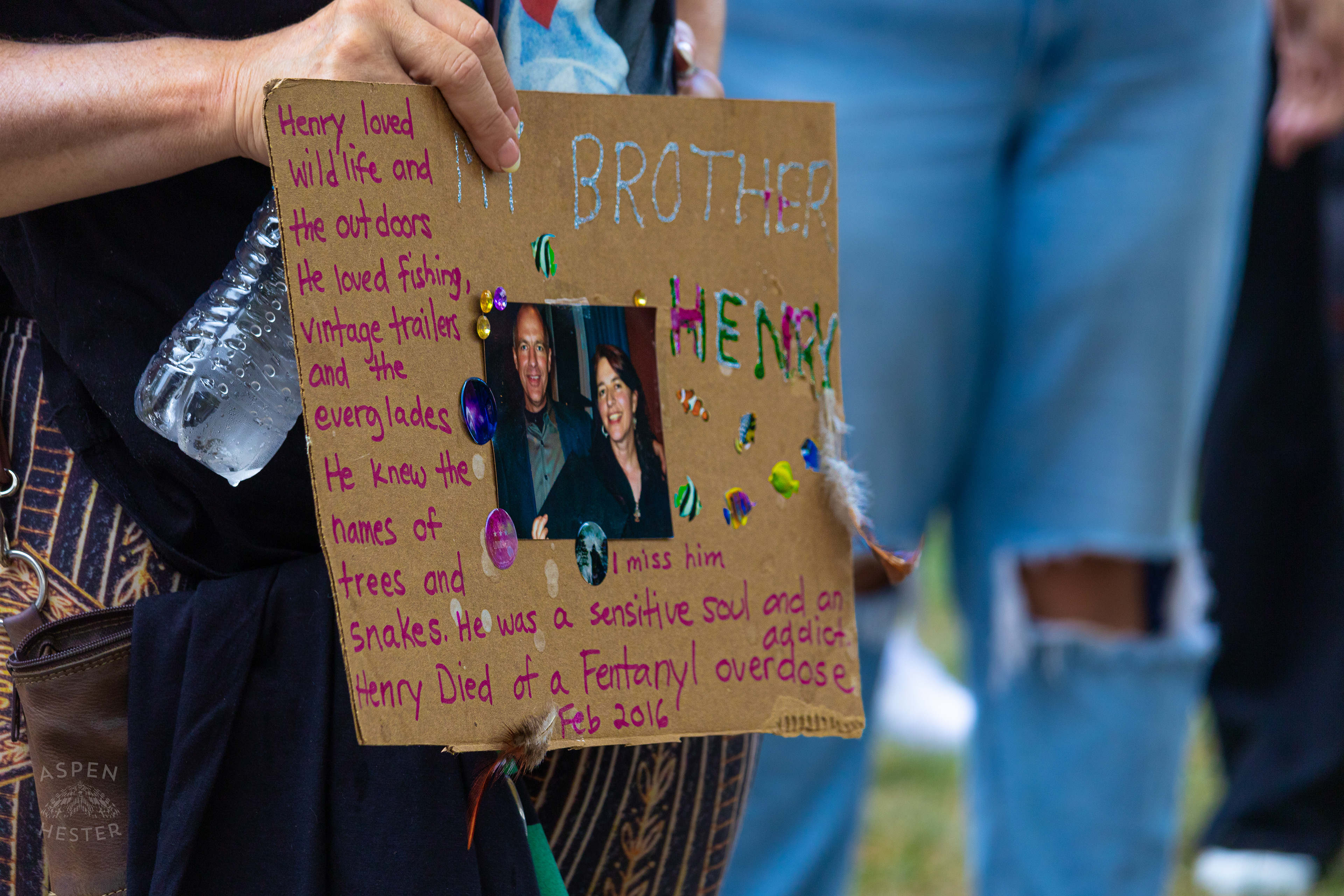 Commemorative Sign Held by The Sibling of An Overdose Victim at The 3rd Annual Vocal KY International Overdose Awareness Day Rally and March. August 31st, 2024/Aspen Hester