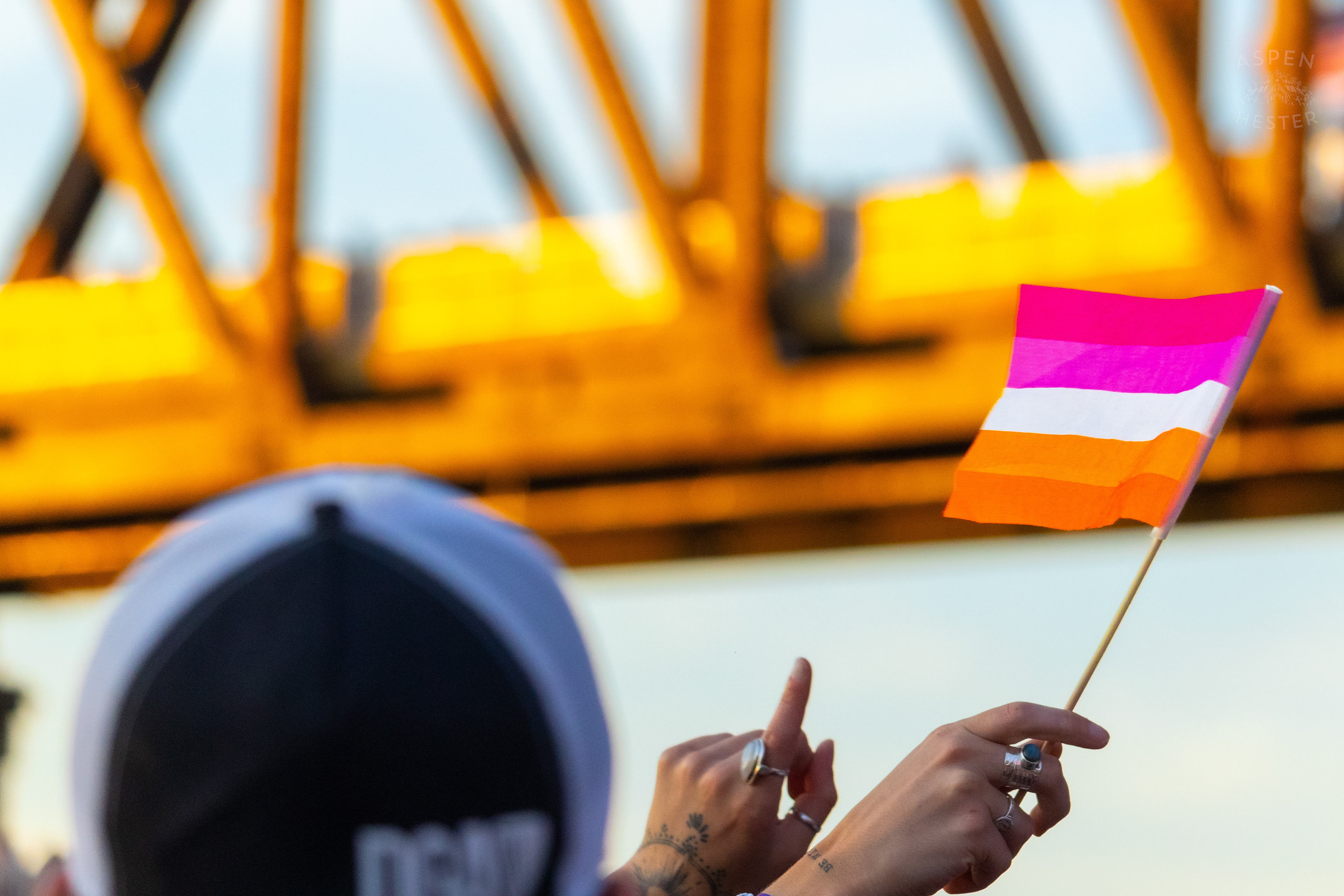 The Big Four Bridge and A Lesbian Pride Flag at The Kentuckiana Pride Festival. June 15th, 2024/Aspen Hester