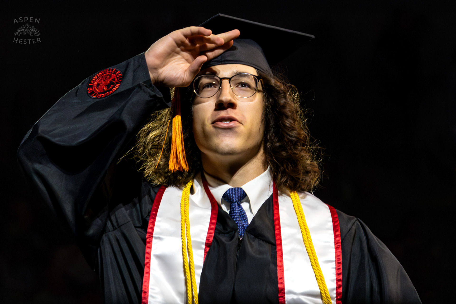 Student Celebrating at UofL's 2024 Spring Graduation. May 11th, 2024/Aspen Hester