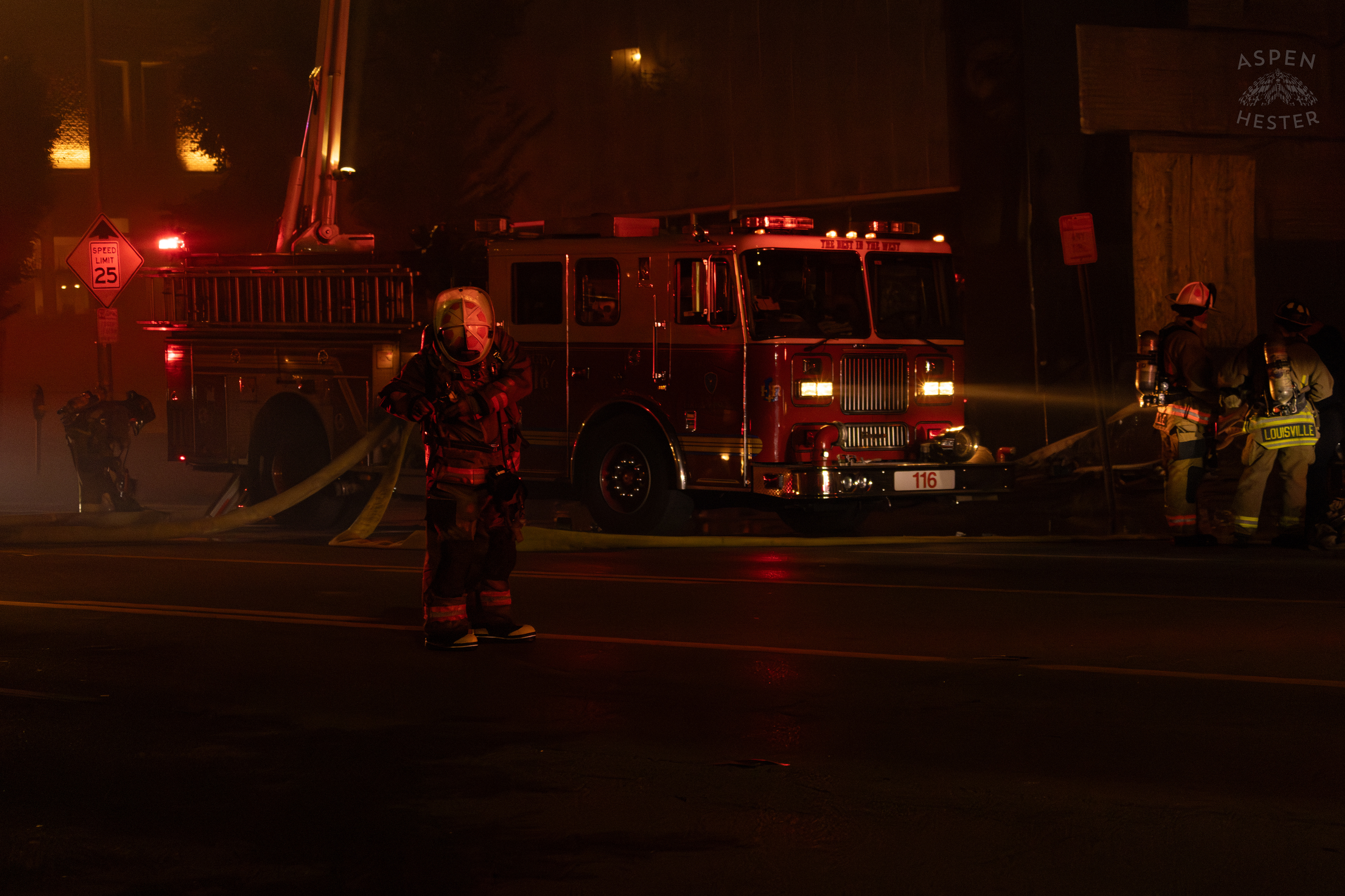 Firefighter on The Scene of a Massive 3 Alarm Blaze Engulfing The Vacant St. Paul's German Evangelical Church on East Broadway. October 9th, 2024/Aspen Hester