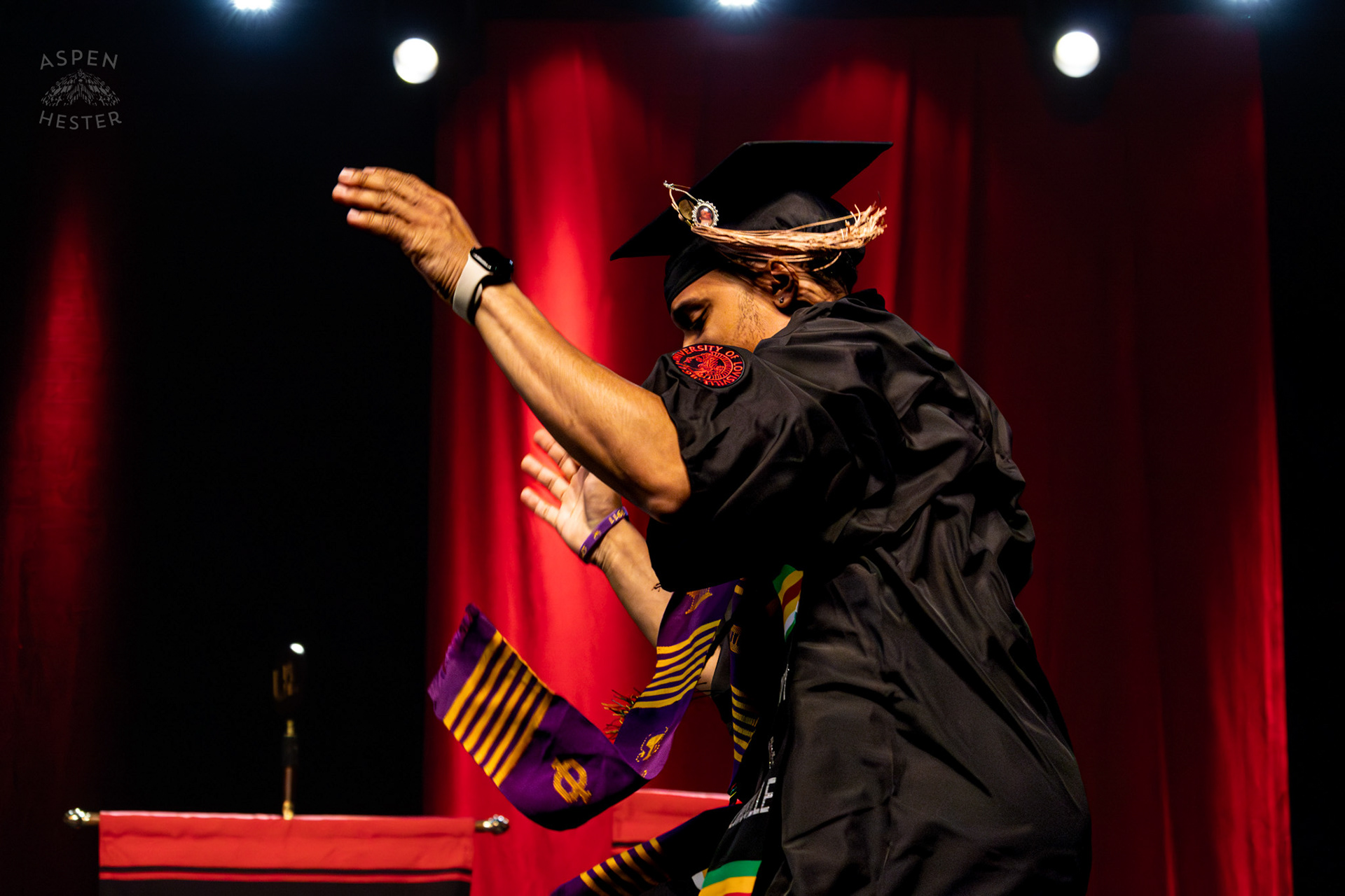 Student Celebrating at UofL's 2024 Spring Graduation. May 11th, 2024/Aspen Hester