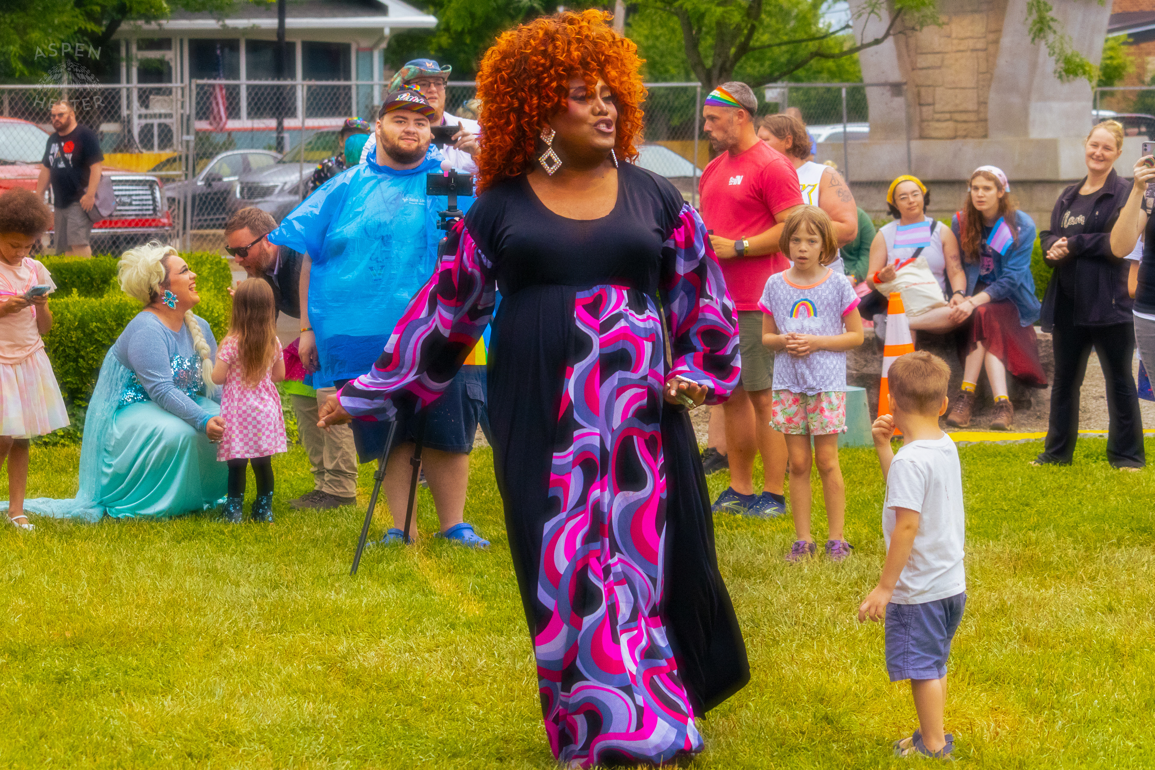 Drag Queen Performing 'Greatest Love of All' by Whitney Houston During Pride Bar's Family Friendly Drag Show at Southern Indiana Pride. June 1st, 2024/Aspen Hester