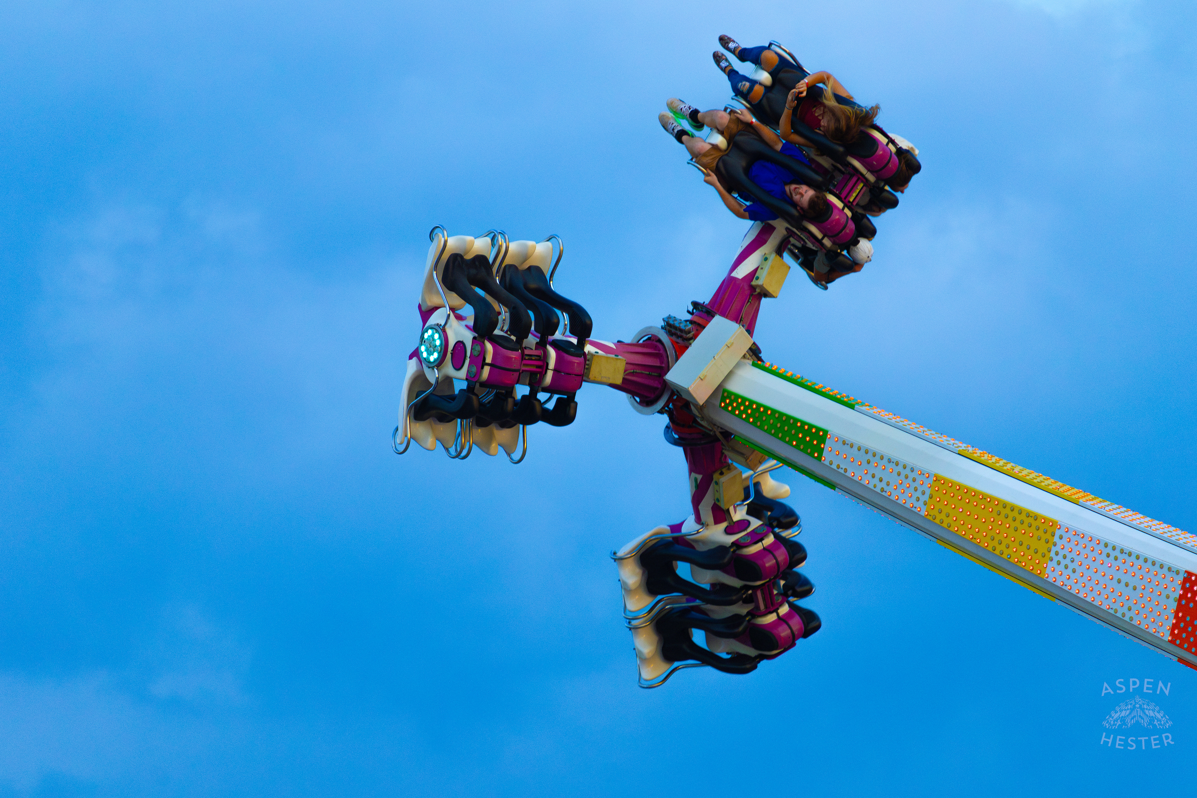 Fair Goers Spinning Around The Sky in the Nemeses 360 at The 120th Kentucky State Fair. July 15th, 2024/Aspen Hester