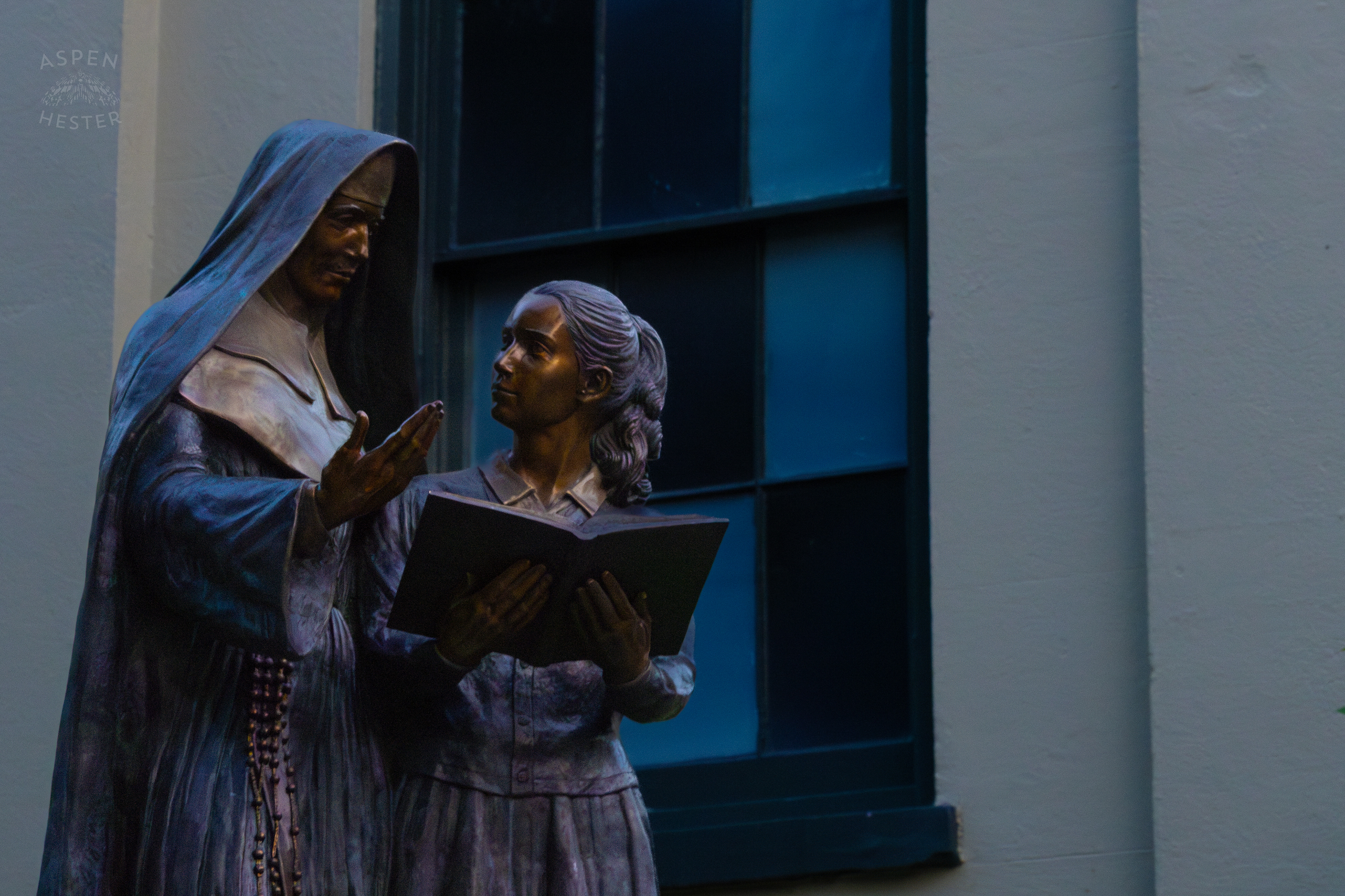 Statue at The Foot of The Cathedral of St. John the Baptist Savannah Georgia. June 24th, 2024/Aspen Hester