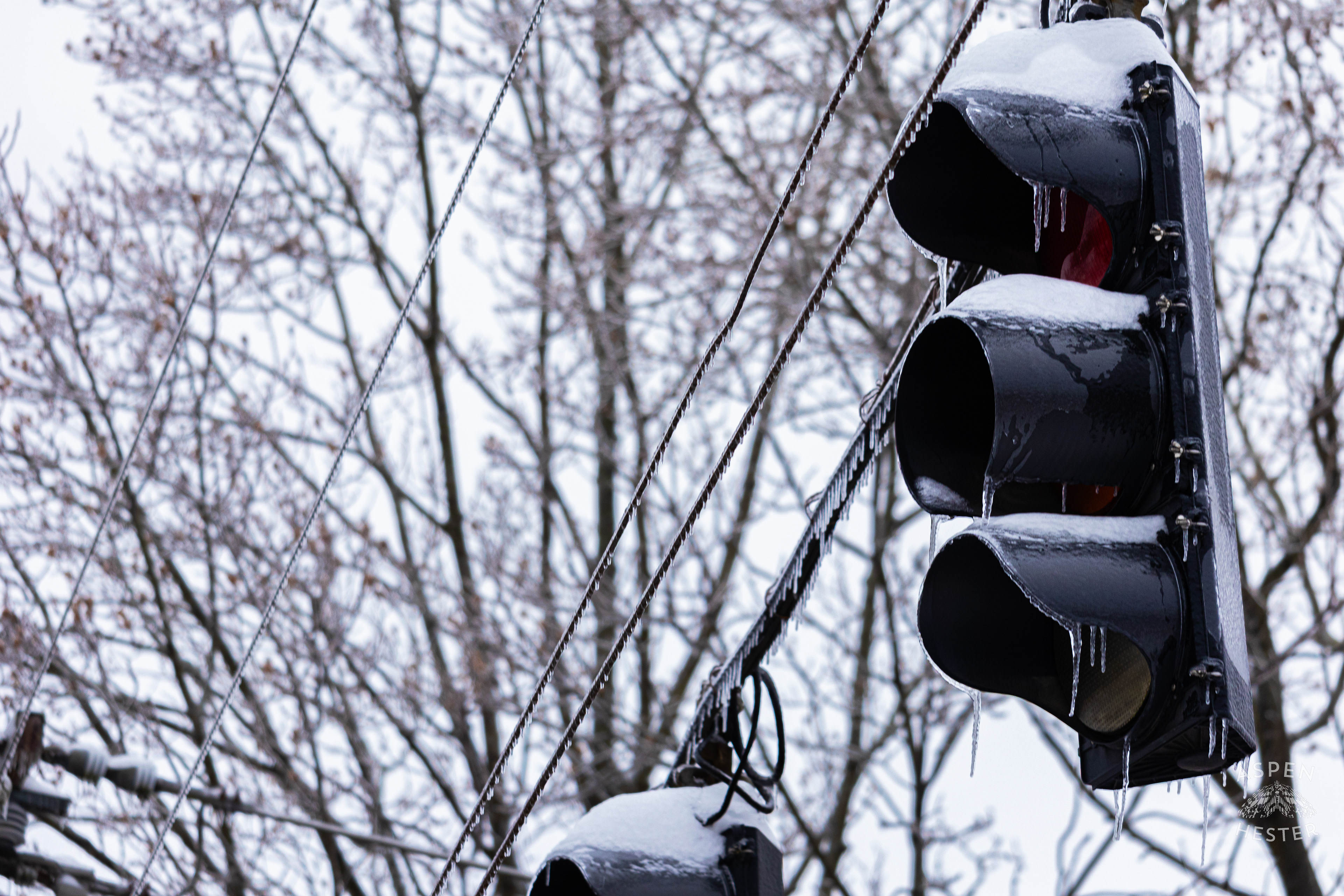 Waverly Hills Stoplight Without Power, Covered in Snow and Ice at The Intersection of Arnoldtown Road and Third Street Road Caused by Winter Storm Blair. January 6th, 2025/Aspen Hester