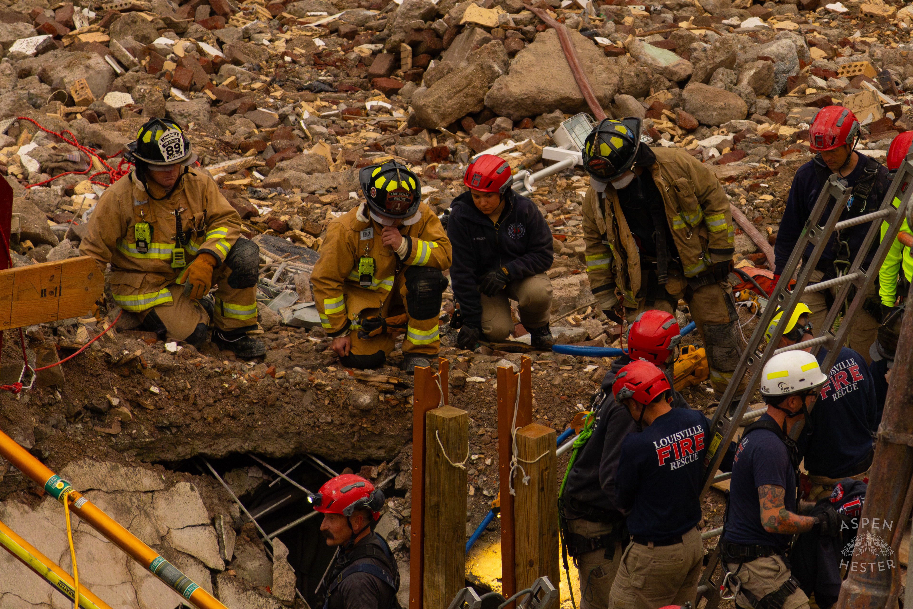 Crew Members Communicate with and Watch Their Crewmates Working Deep Underground During the 8+ Hour LFD Effort to Free A Trapped Demo Worker. November 11th, 2024/Aspen Hester