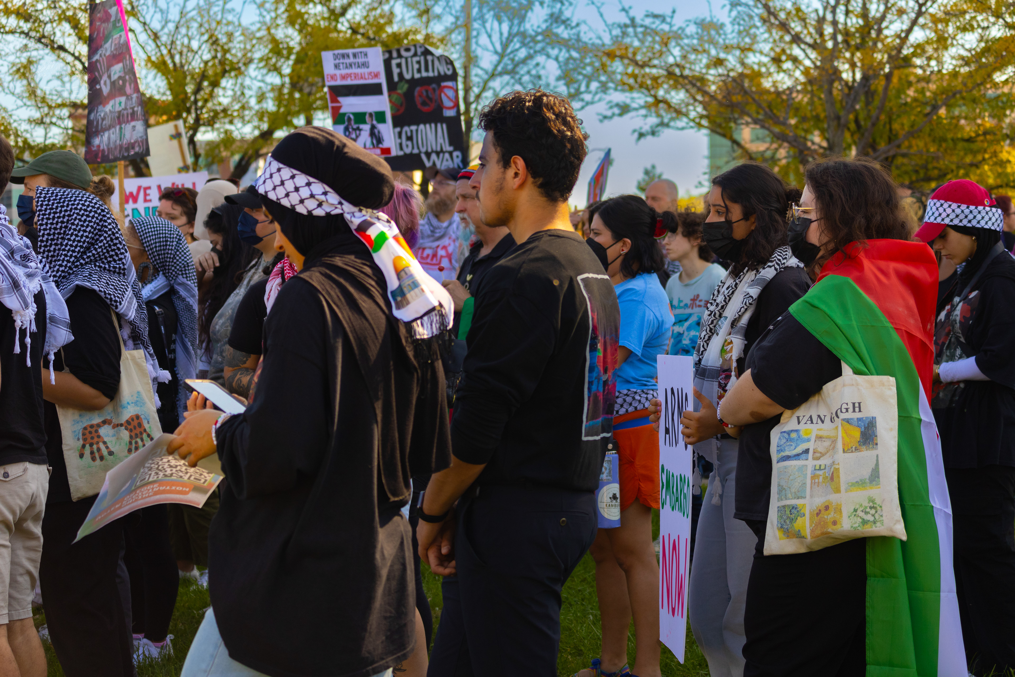 Protesters Standing Strong and Demanding Divestment and Peace During Lousiville’s One Year of Gaza Genocide Rally. October 5th, 2024/Aspen Hester 