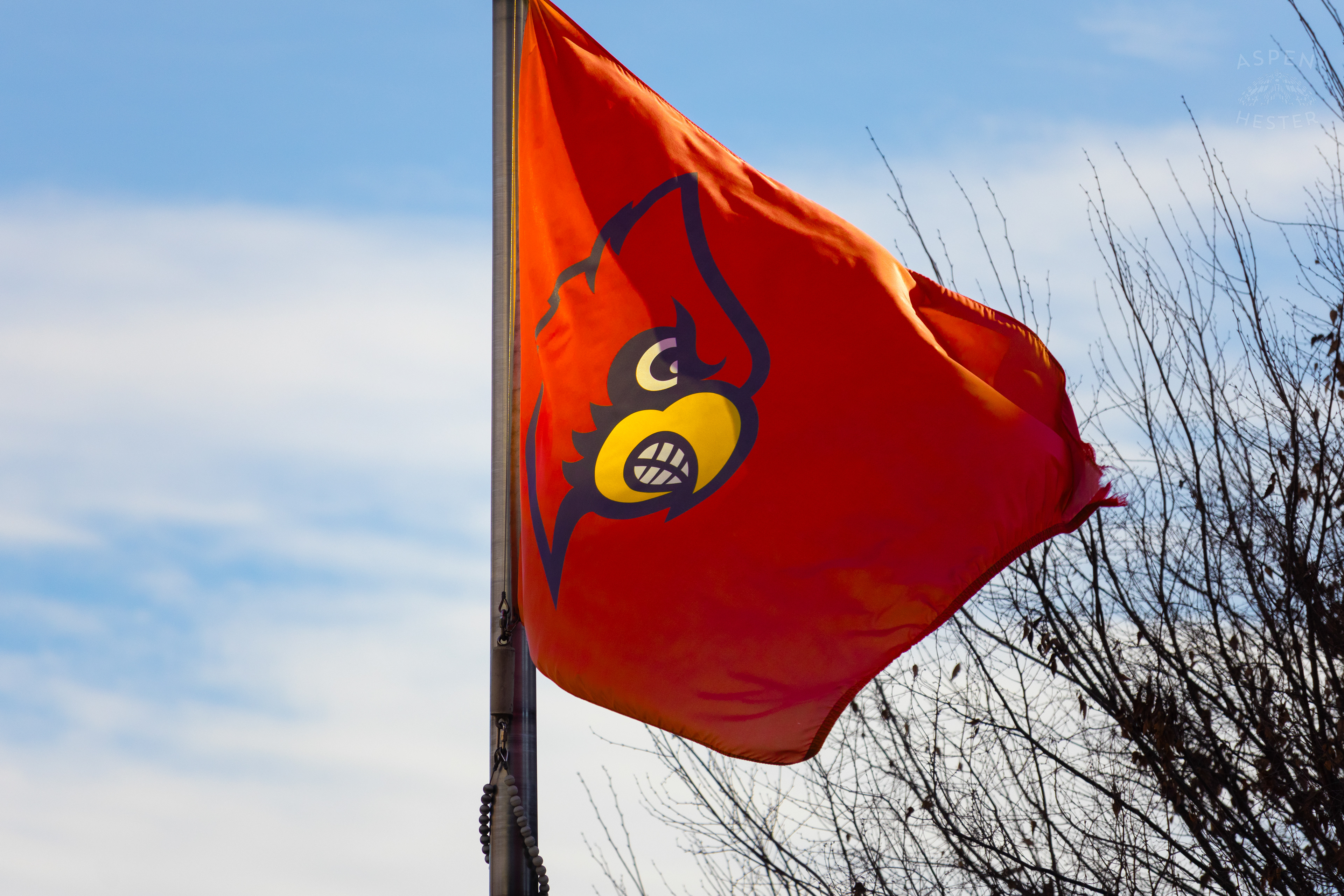 Fighting Cardinal Flag Flies Over Fans on Their Way into The KFC Yum Center for The NCAA Women’s Volleyball Championship Game. December 22th, 2024/Aspen Hester