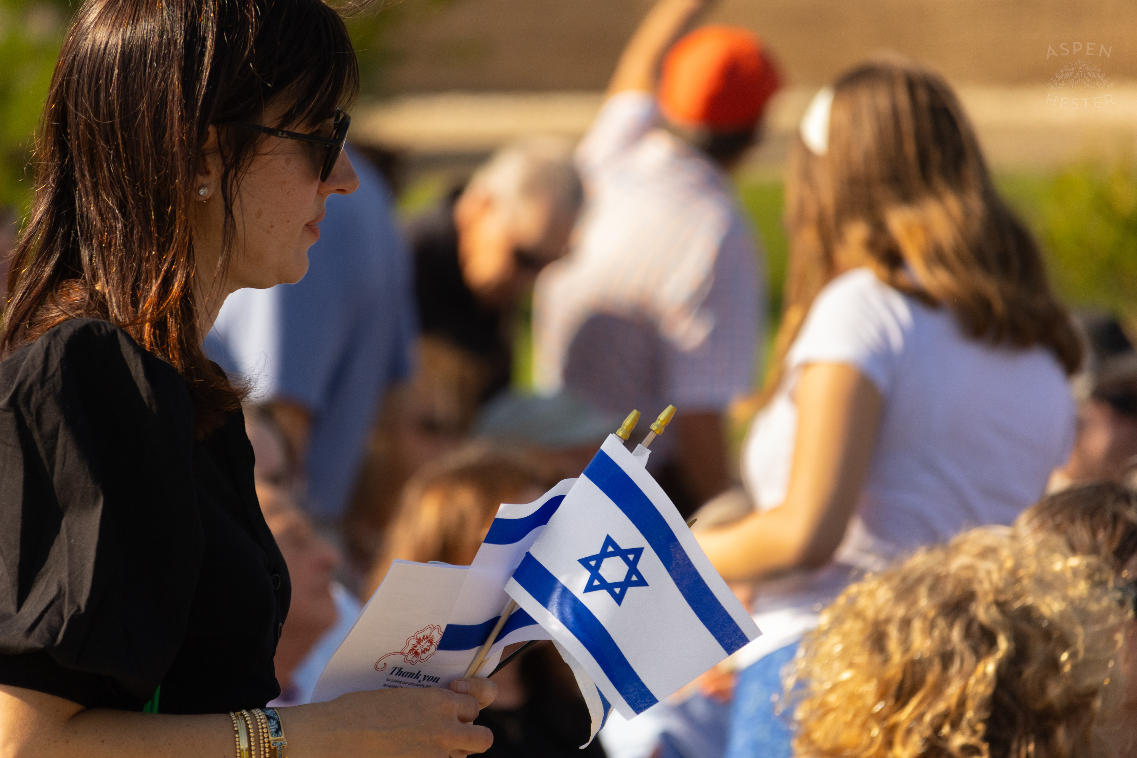 First Lady Rachel Greenberg Holding Jewish Flags Walks into The Trager Jewish Community Centers Gathering to Remember The Victims and Pray for Peace One Year After The October 7th 2023 Hamas Attack. October 6th, 2024/Aspen Hester