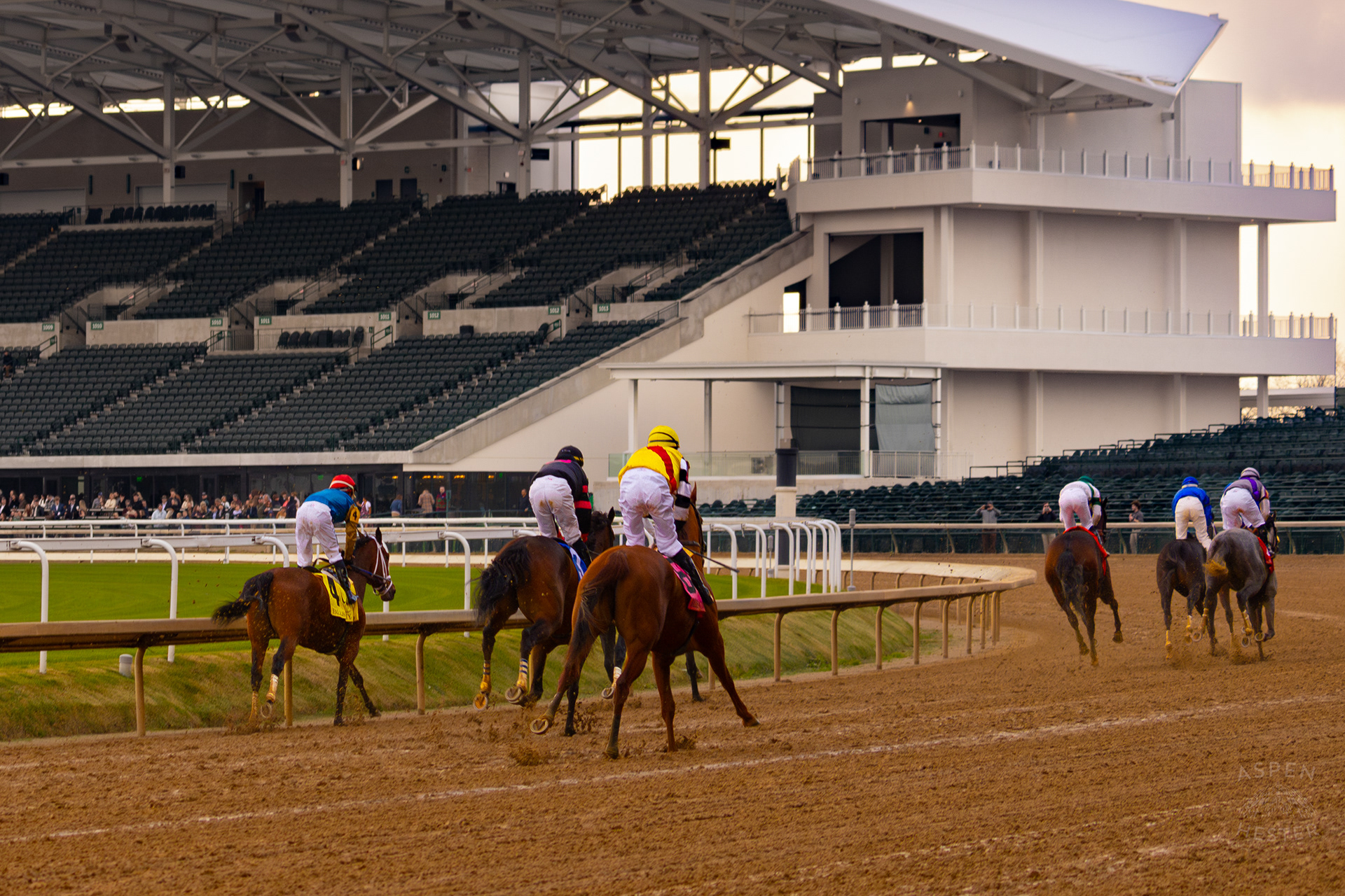 Horses and Jockeys Slowing Down After Crossing The Finish Line of Race 9 During The Thanksgiving Day Festivities At Churchill Downs. November 28th, 2024/Aspen Hester