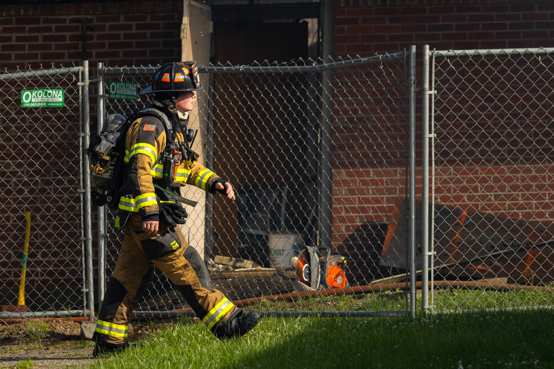 Firefighter Battling Flames at The Old Library on Preston Highway. May 31st, 2024/Aspen Hester
