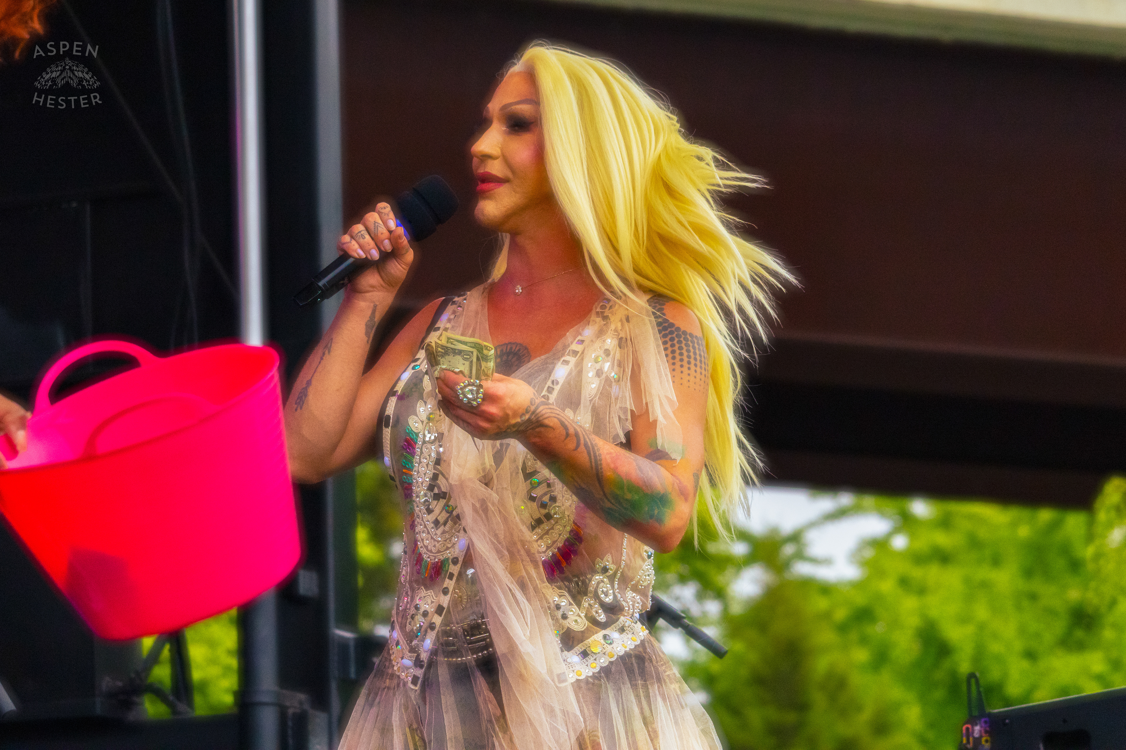 Vanessa Demornay Emceeing Pride Bar's Family Friendly Drag Show at Southern Indiana Pride. June 1st, 2024/Aspen Hester 