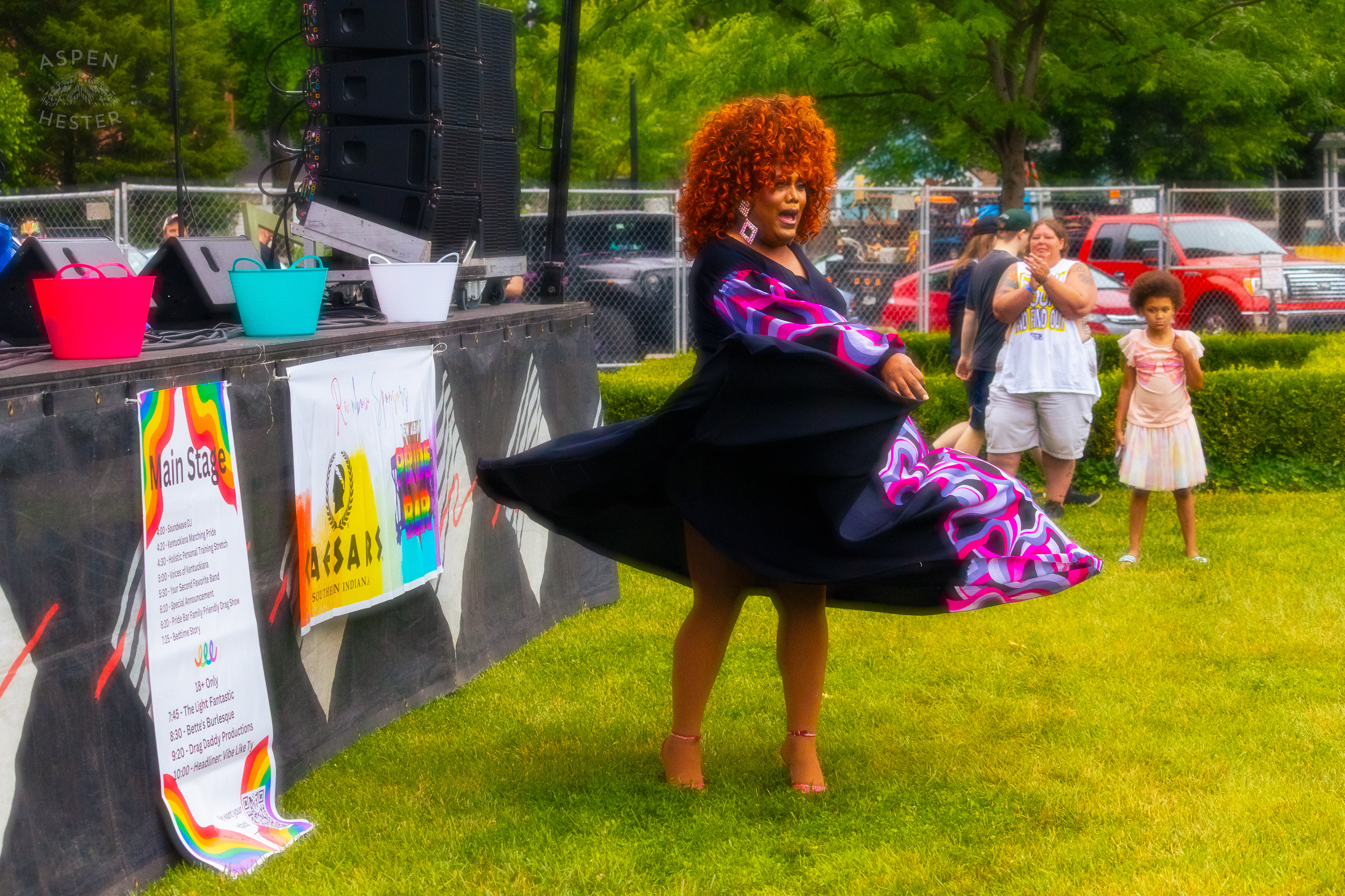 Drag Queen Performing 'Greatest Love of All' by Whitney Houston During Pride Bar's Family Friendly Drag Show at Southern Indiana Pride. June 1st, 2024/Aspen Hester