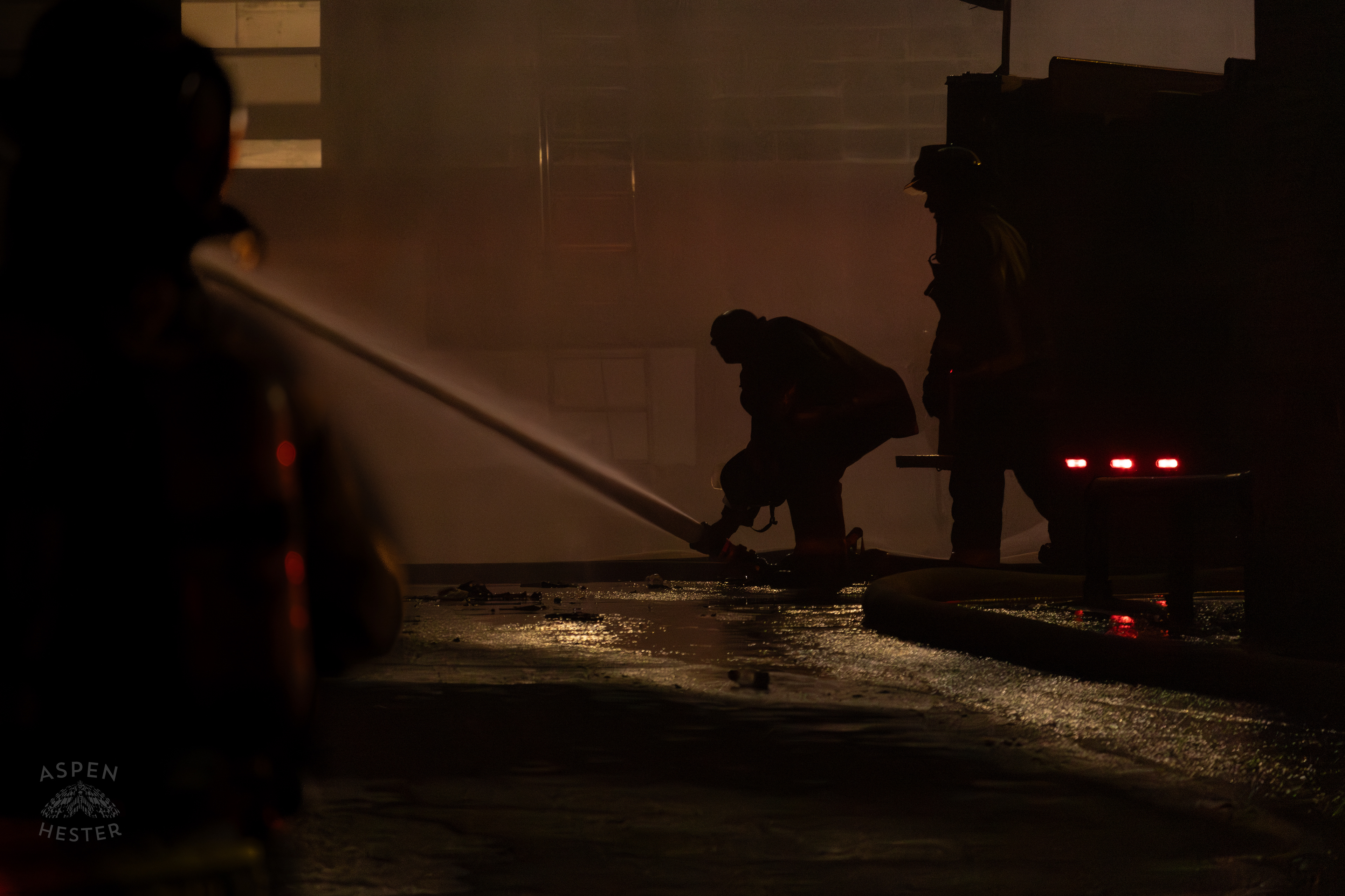 Firefighters Operating an Hose to Battle the Massive 3 Alarm Blaze Engulfing The Vacant St. Paul's German Evangelical Church on East Broadway. October 9th, 2024/Aspen Hester