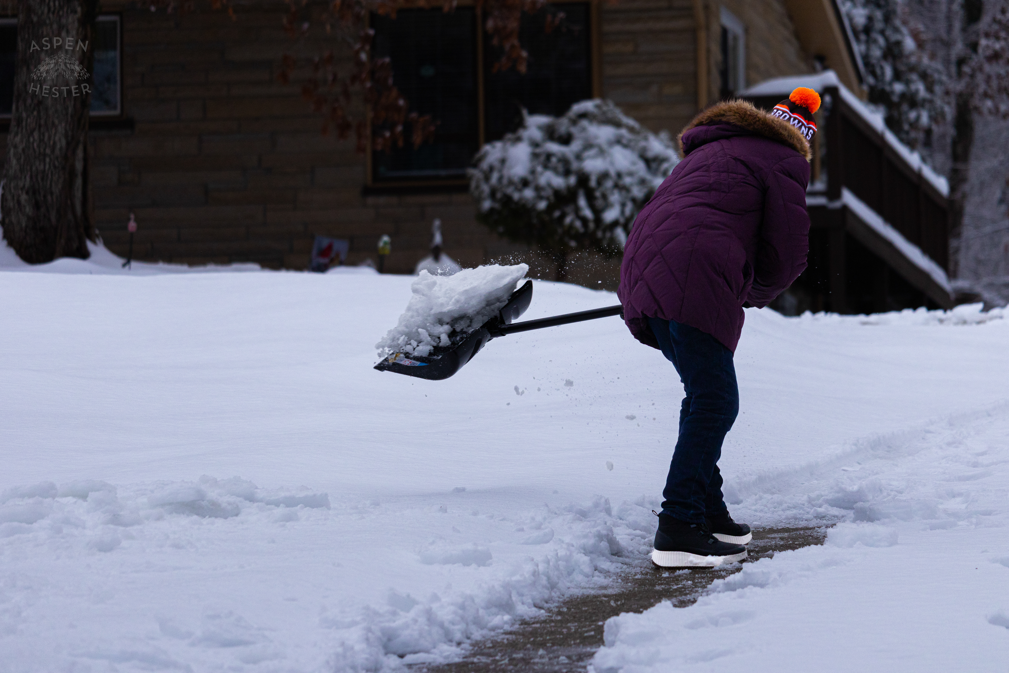 Susan Orloff Shoveling Her Long Waverly Hills Driveway After Winter Storm Blair Dropped Inches of Snow and Ice. January 6th, 2025/Aspen Hester