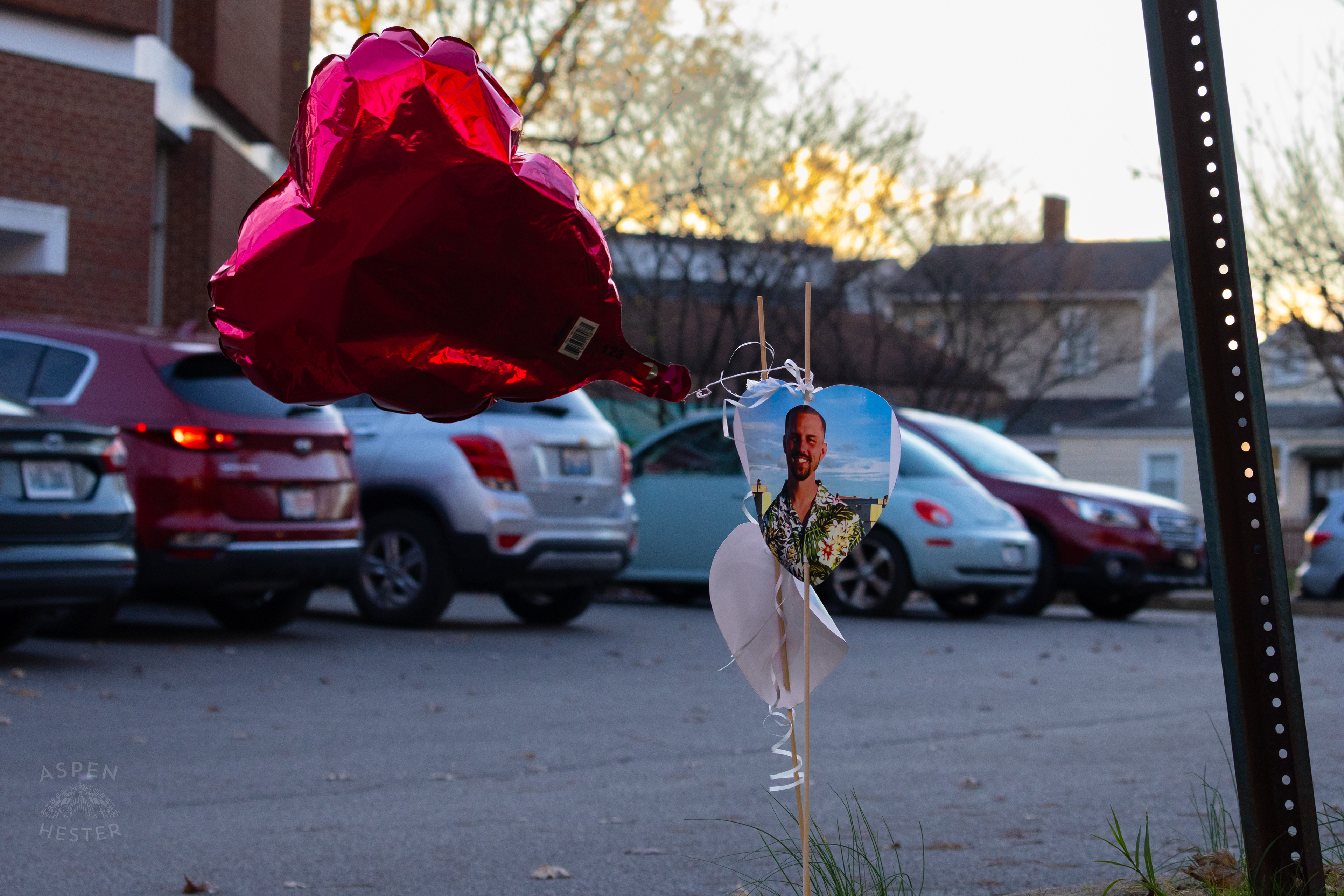 Memorial for The Victims of The Givaudan Scene Colour Plant Explosion Set Up Outside United Crescent Hill Ministries Where Representatives of The Company Are Holding Mobile Office Hours for Residents Effected. November 20th, 2024/Aspen Hester