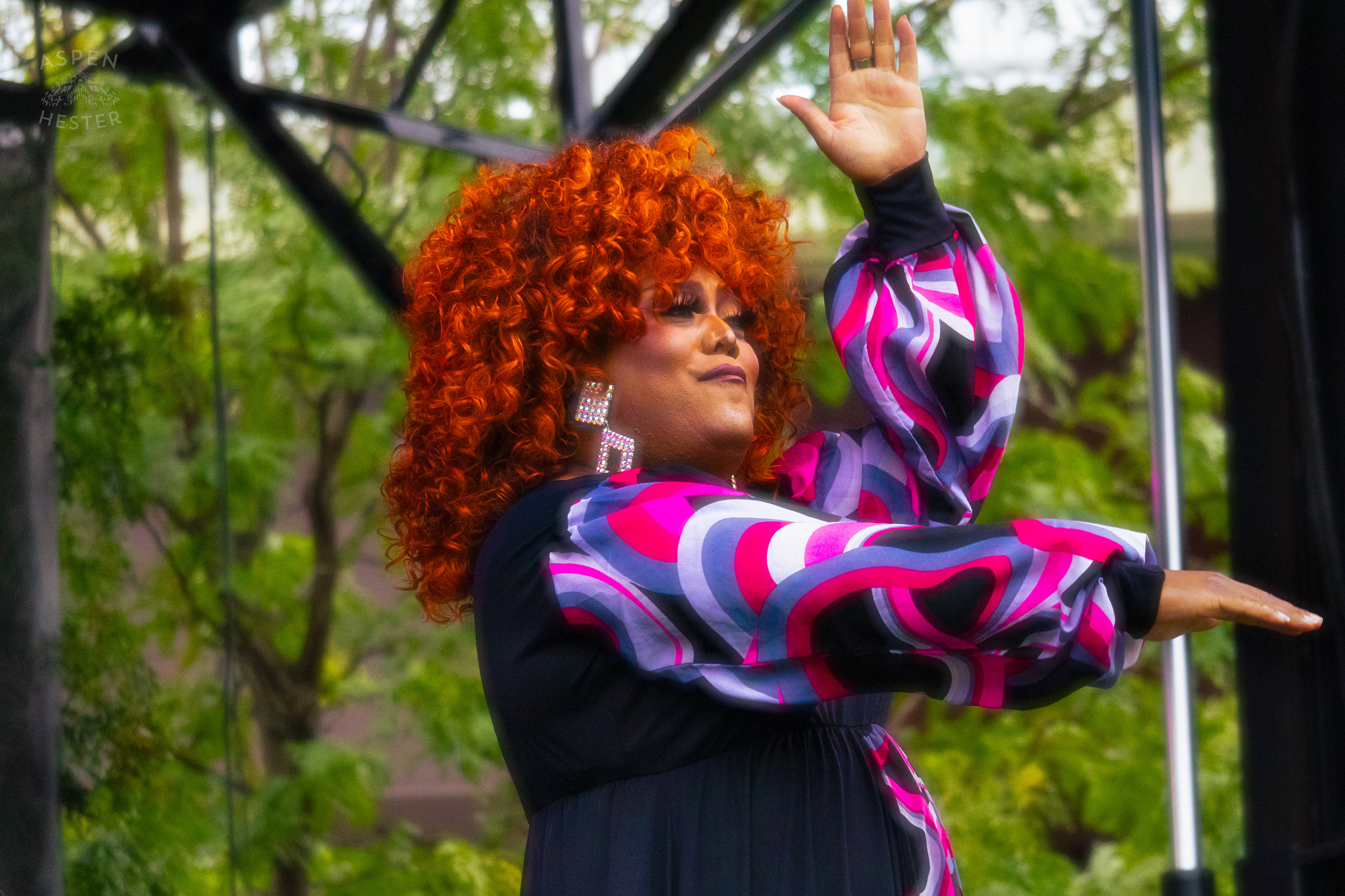 Drag Queen Performing 'Greatest Love of All' by Whitney Houston During Pride Bar's Family Friendly Drag Show at Southern Indiana Pride. June 1st, 2024/Aspen Hester