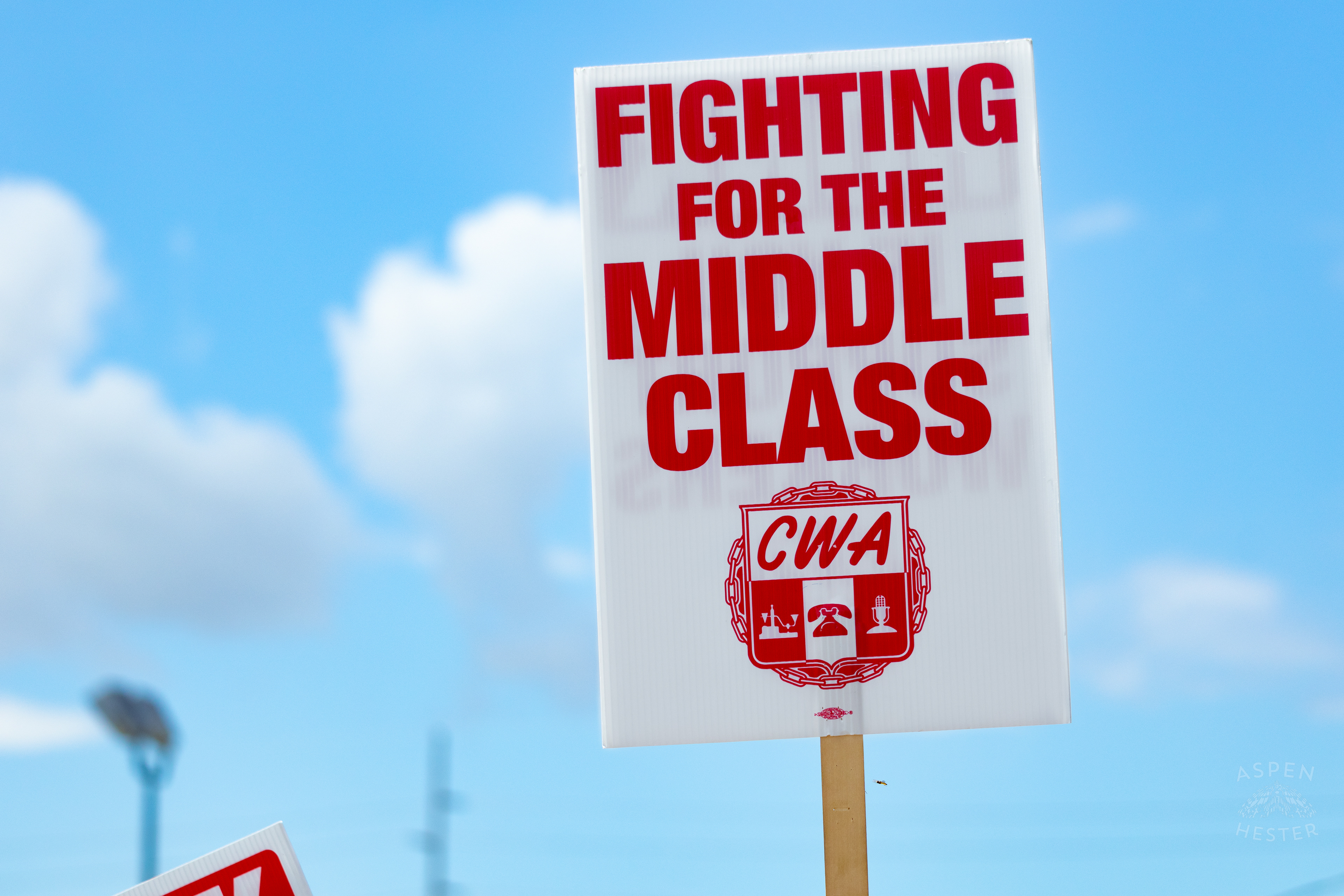 "FIGHTING FOR THE MIDDLE CLASS" Sign Used by A Member of The Communication Workers of America Union Striking Against AT&T for Fair Pay and Benefits. August 18th, 2024/Aspen Hester