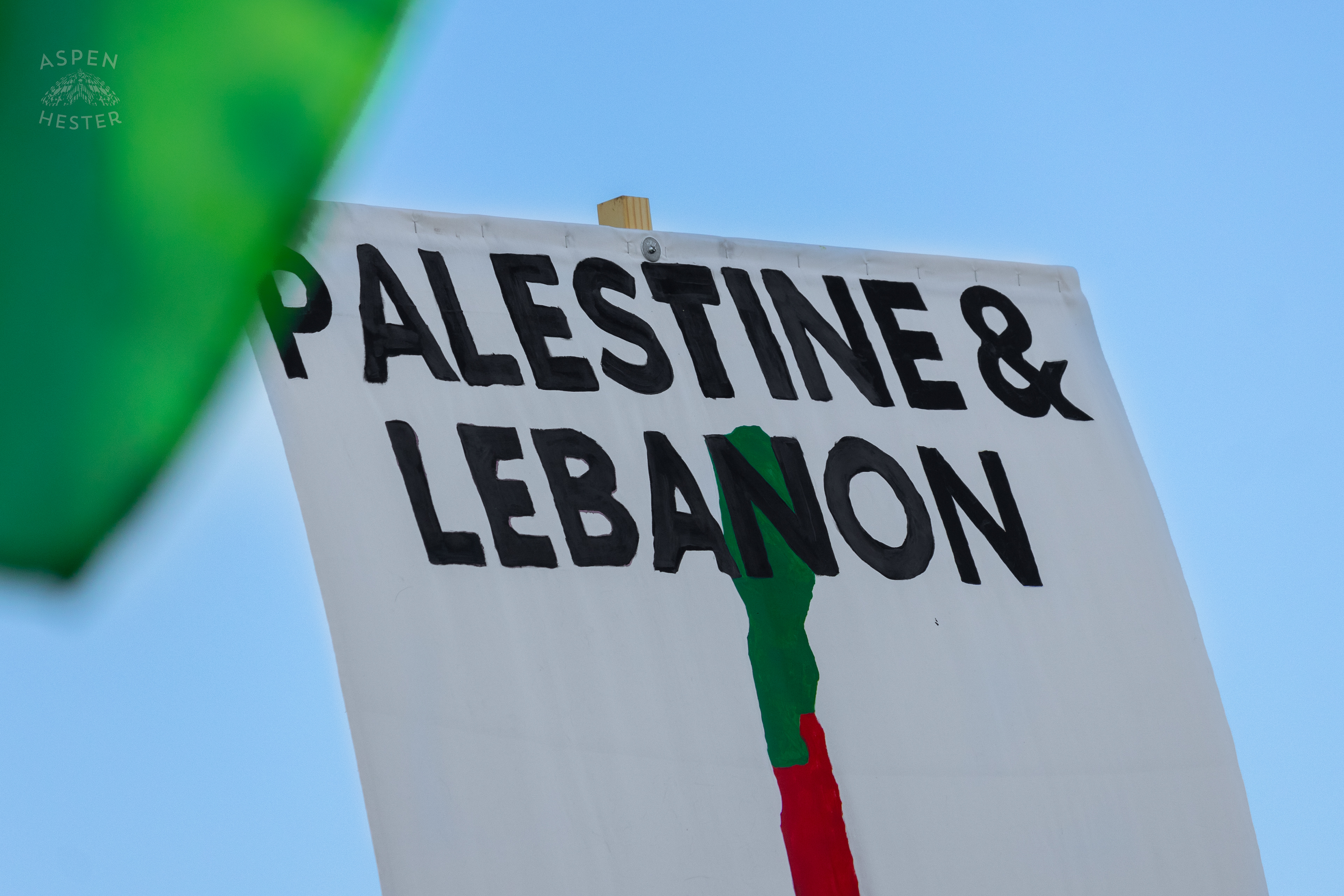 Protesters Demanding Justice and Peace for Both Palestine and Lebanon During Lousiville’s One Year of Gaza Genocide Rally. October 5th, 2024/Aspen Hester 
