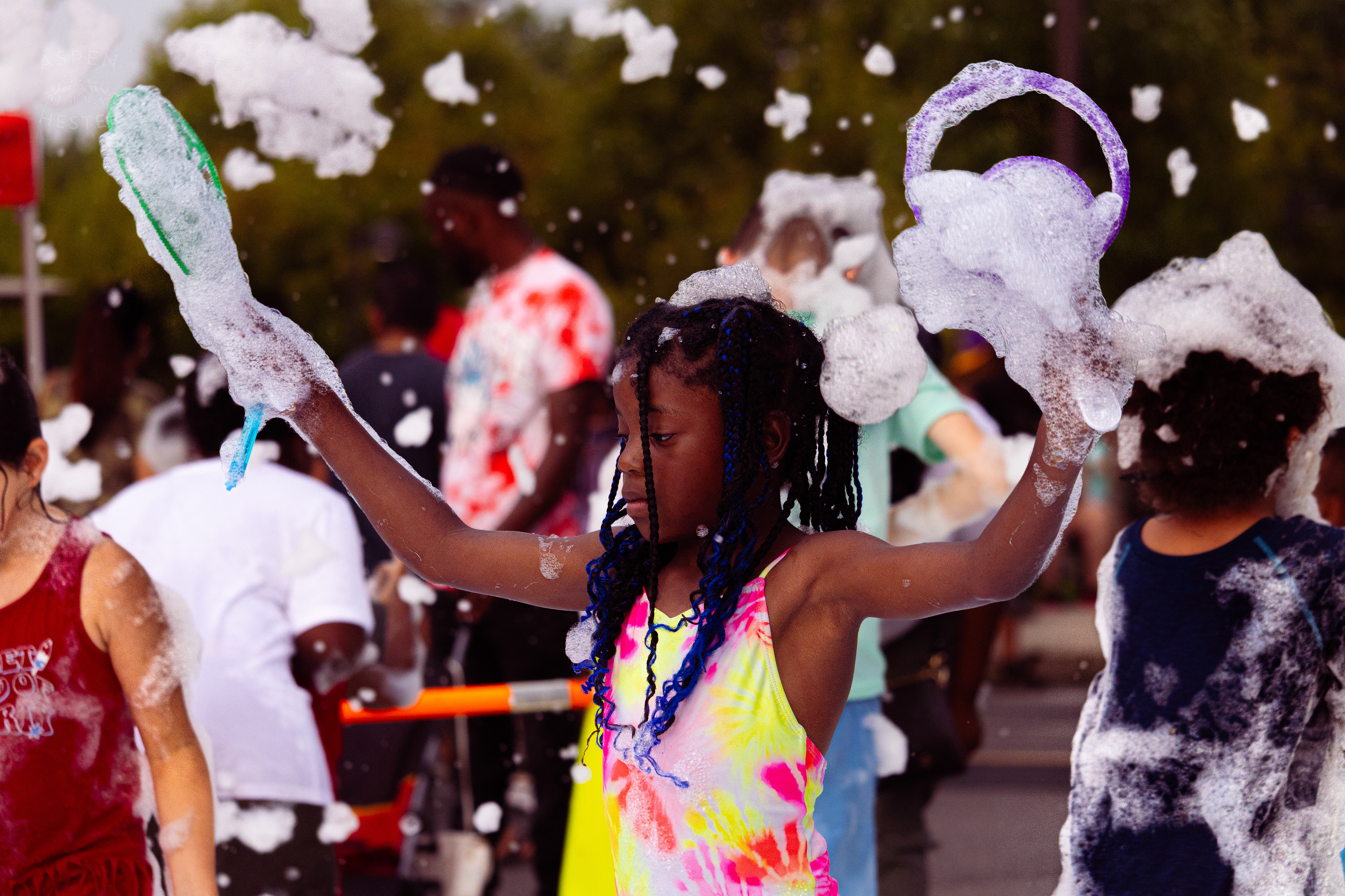 Kid Playing in the Bubble Party at Waterfront Park Fourth of July. July 4th, 2024/Aspen Hester
