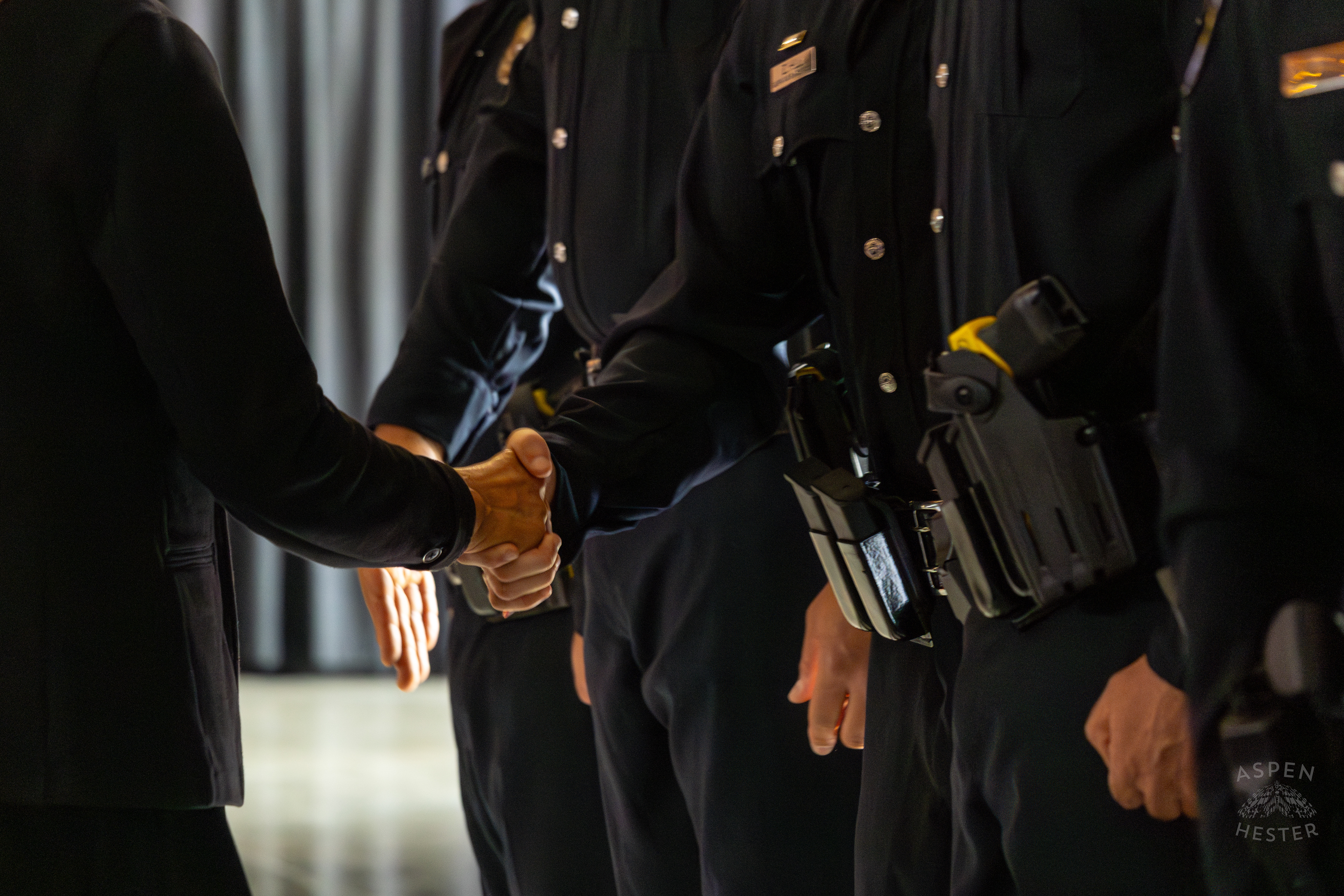 Newly Sworn in Recruits Shake Hands with A Major at The Graduation of MAC 59 into LMPD. August 30th, 2024Aspen Hester