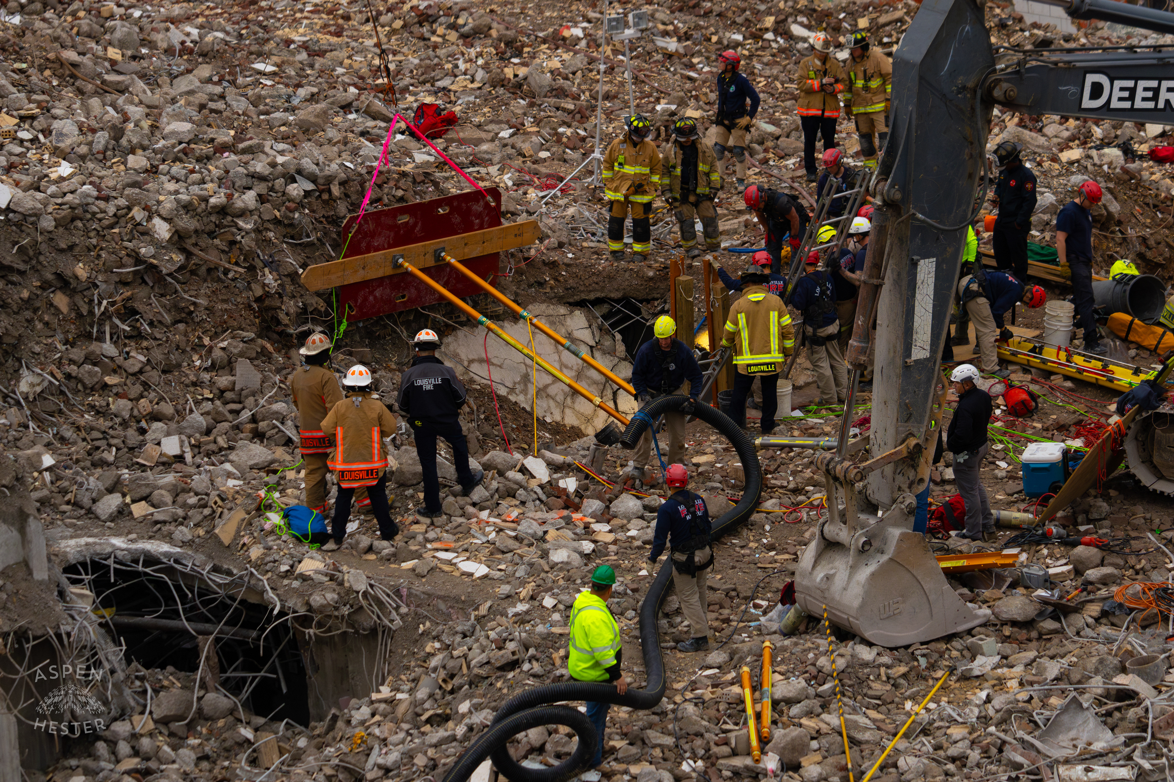 Crew Members Working Above Ground During the 8+ Hour LFD Effort to Free A Trapped Demo Worker. November 11th, 2024/Aspen Hester