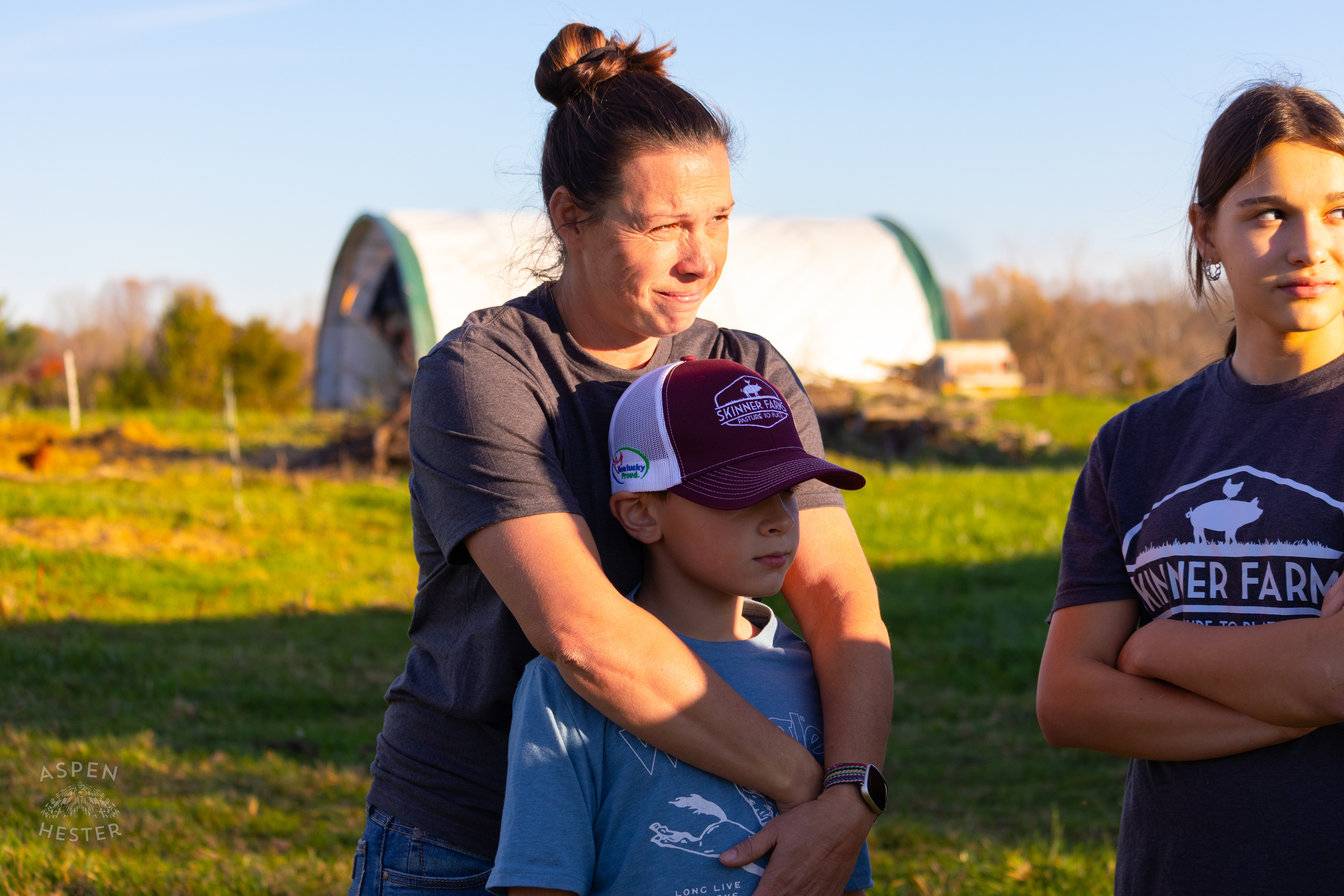 Amy, Tilden, and Nella Skinner on Skinner Farms Thanksgiving Turkey Pick Up Day. November 24th, 2024/Aspen Hester