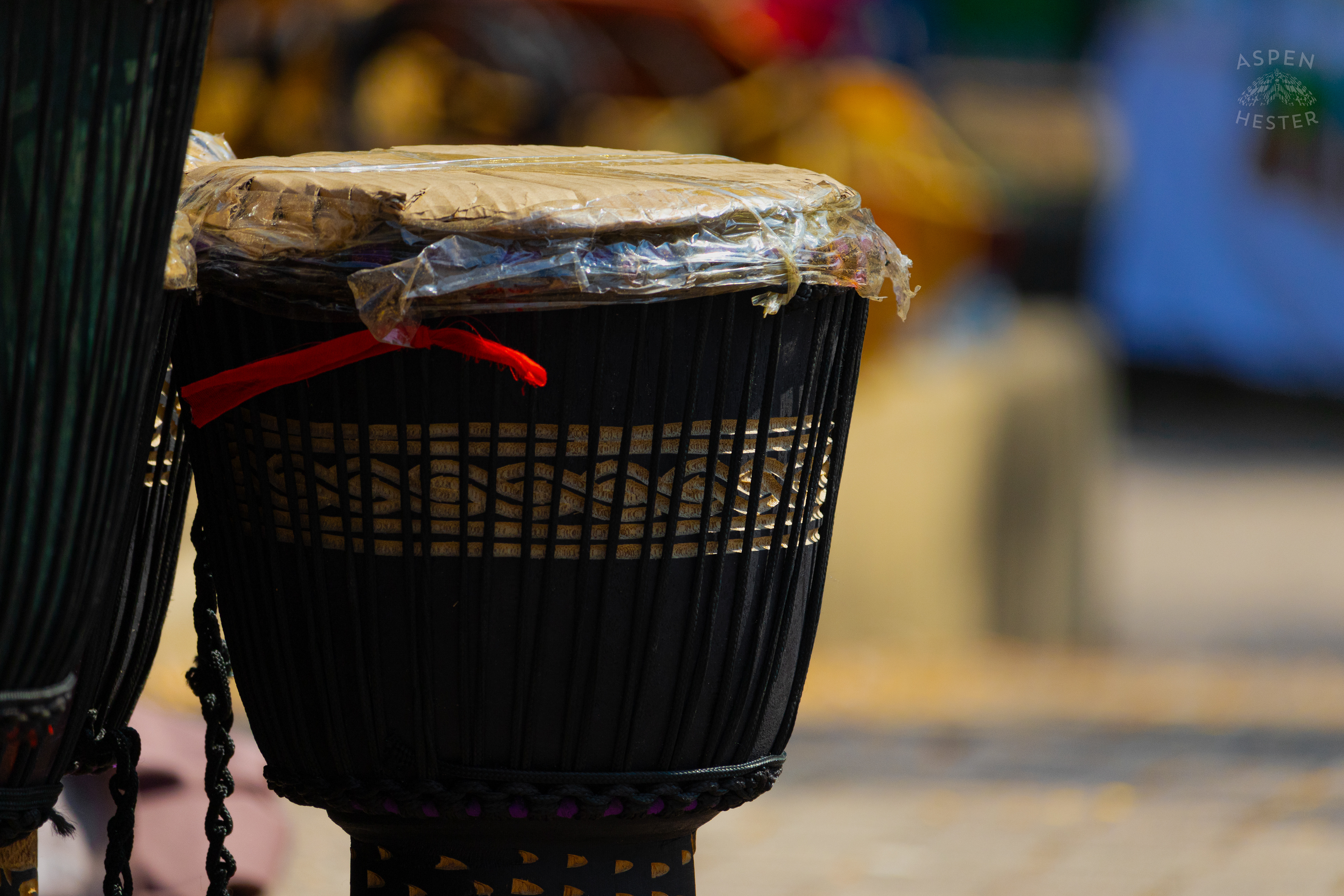 Djembe's Being Sold by African Art at Opening Day of The 22nd Annual WorldFest. August 30th, 2024. Aspen Hester