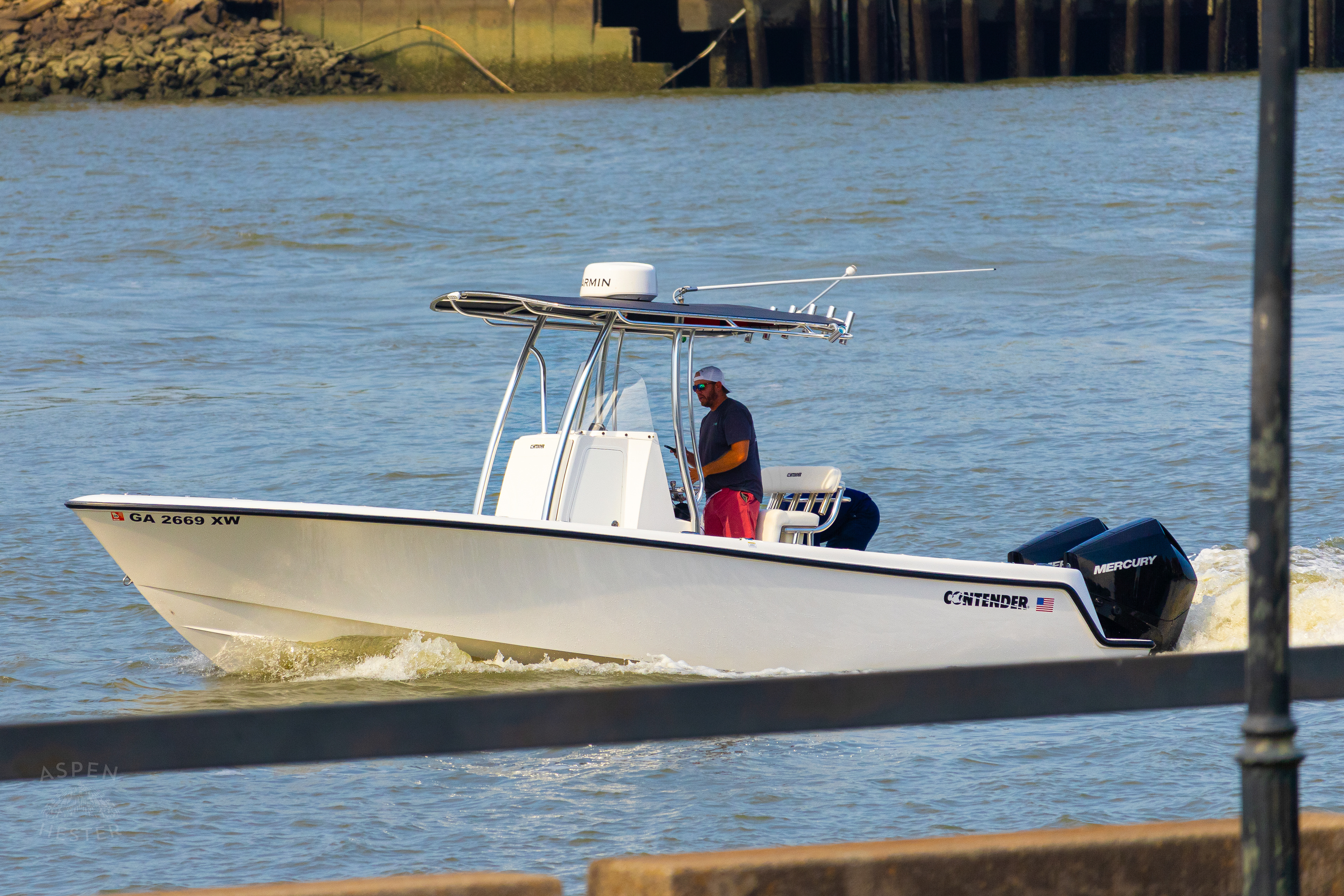 Speed Boat Going Down The Savannah River in Savannah Georgia. June 26th, 2024/Aspen Hester